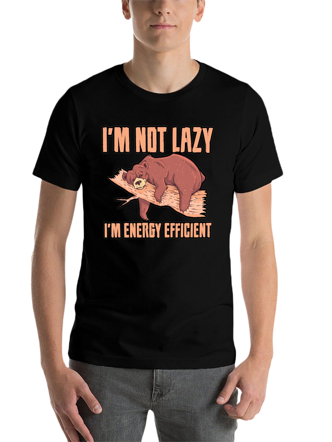 Black I'm Not Lazy Bear T-Shirt view 7