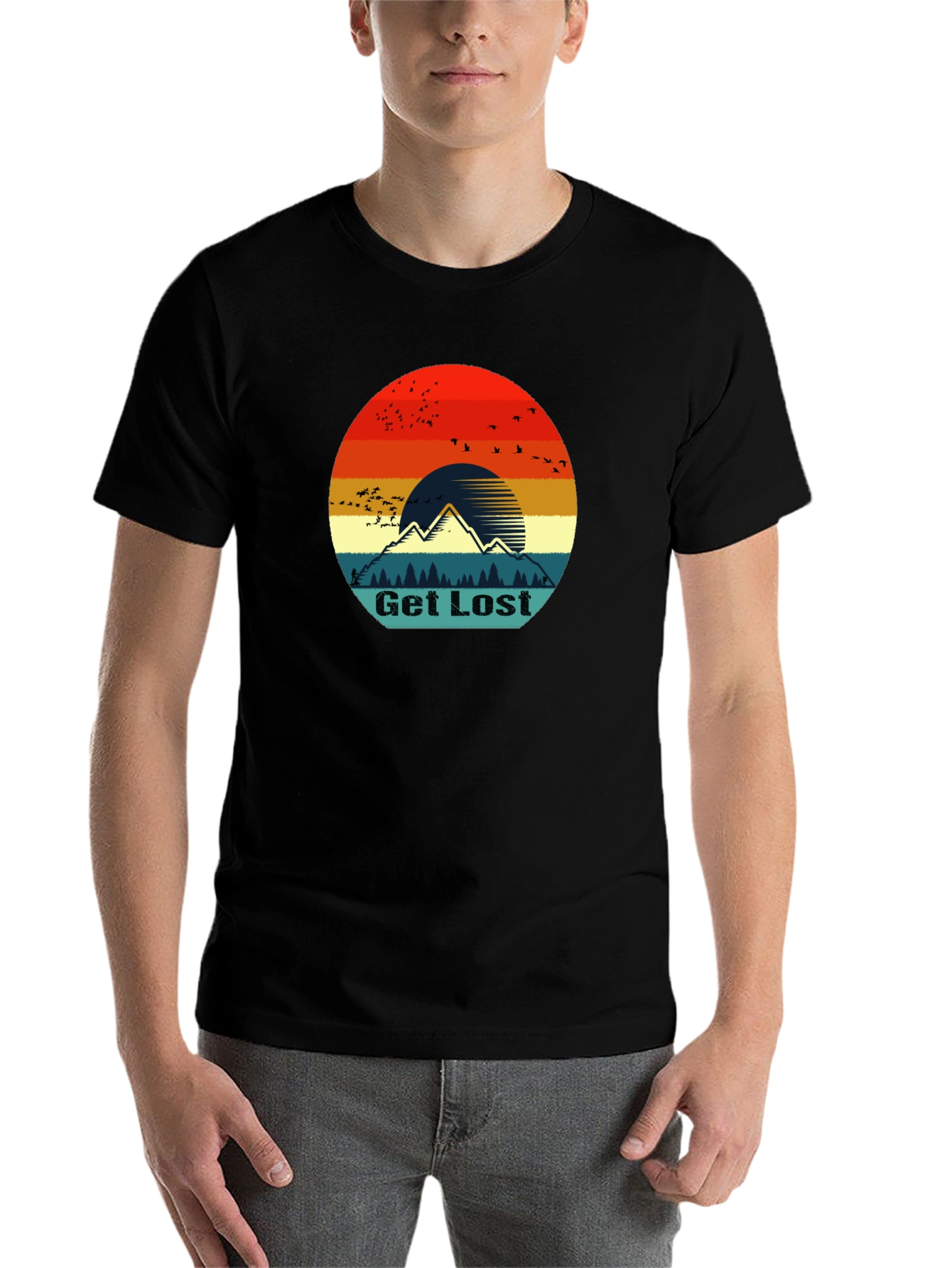 Black Get Lost Retro Mountain Graphic T-Shirt view 7