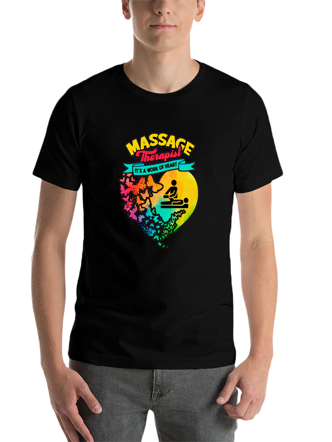 Black Massage Therapist Heart Graphic T-Shirt view 7
