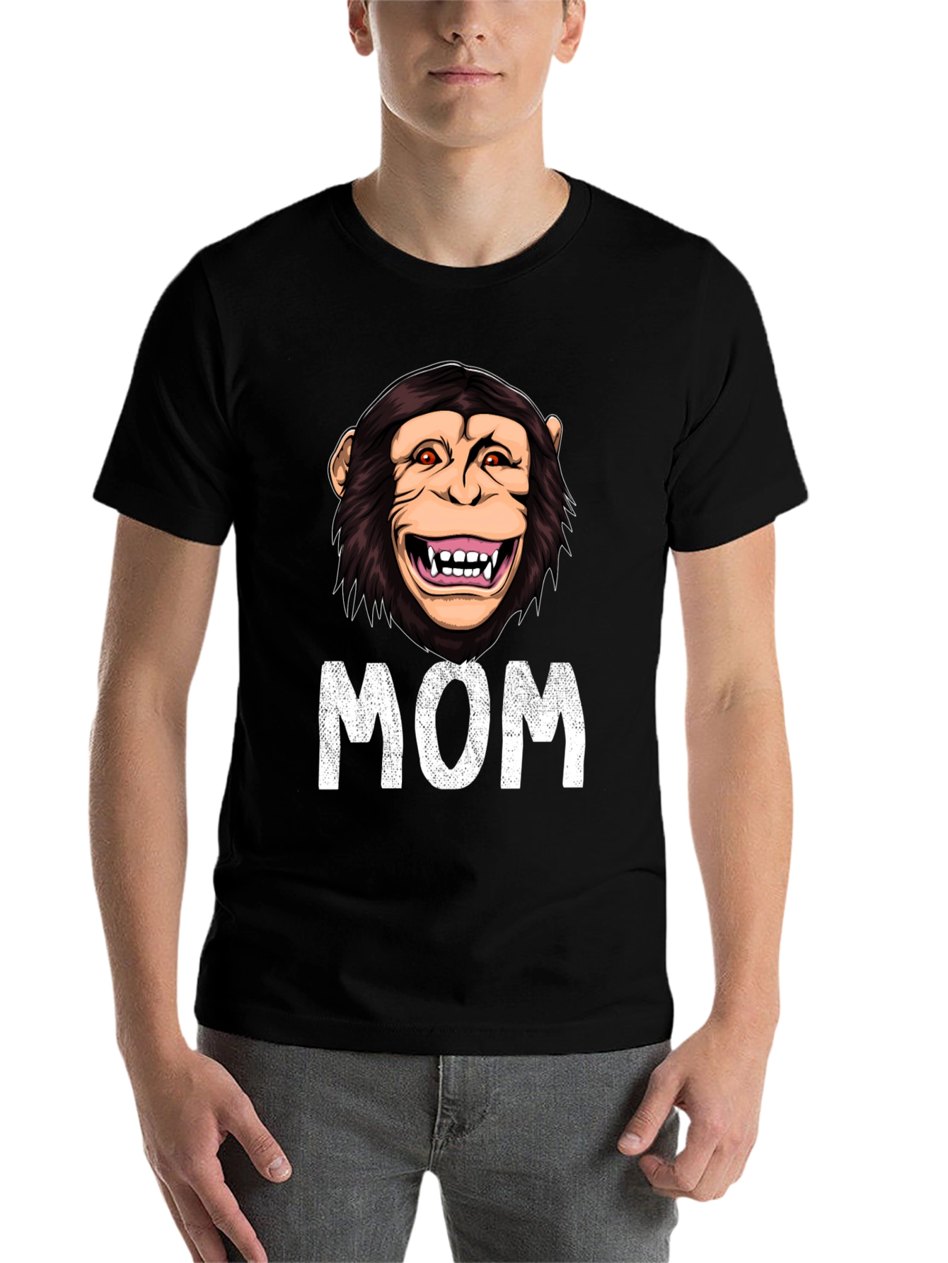 Black Funny Monkey Mom T-Shirt - Novelty Graphic Tee view 7