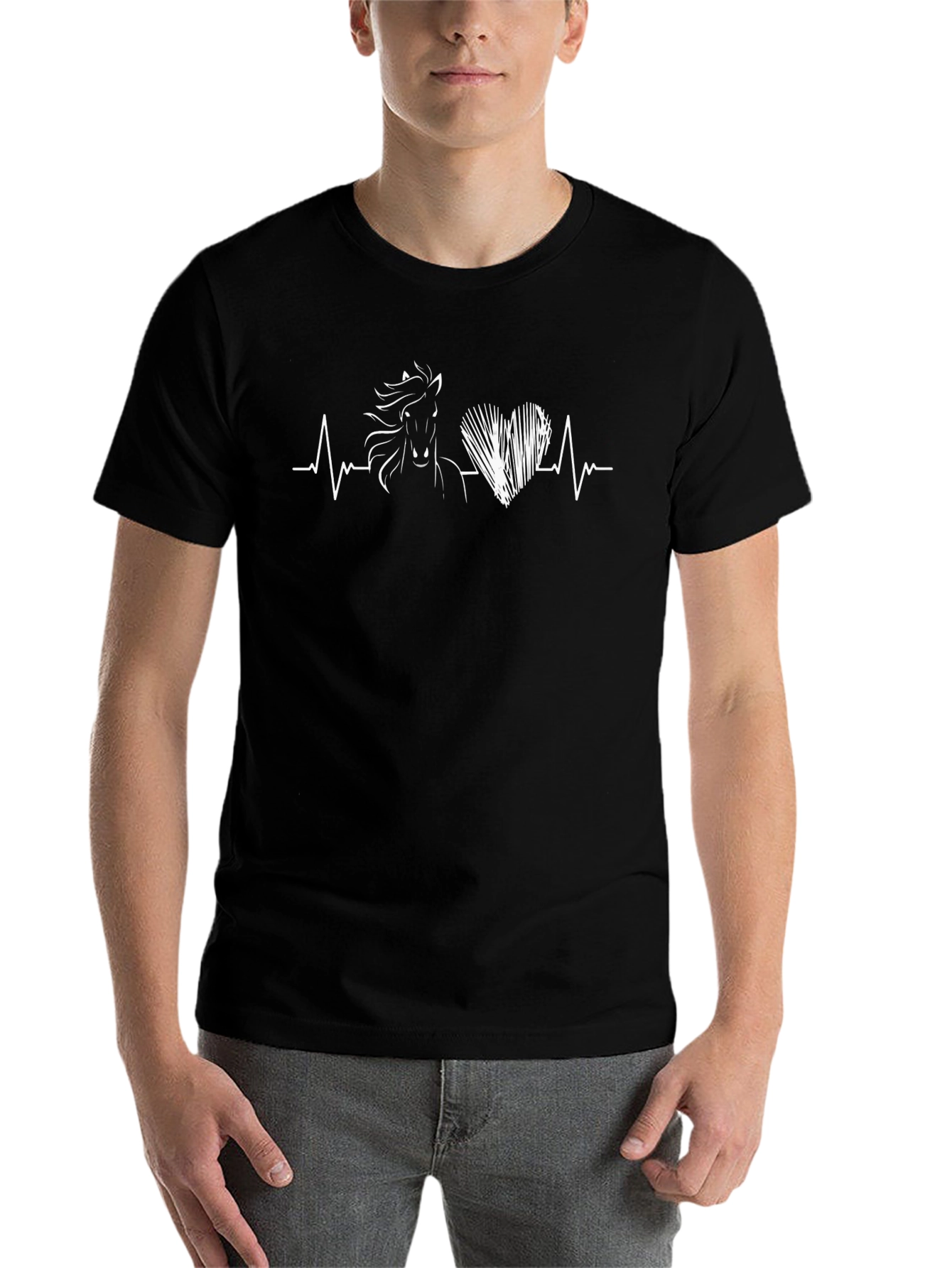 Black Horse Heartbeat Graphic Tee - Stylish Unisex T-Shirt view 7