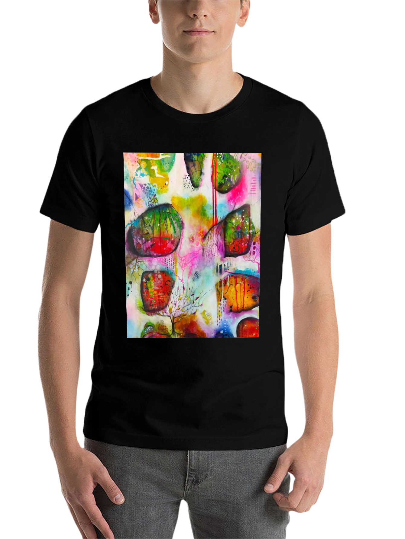 Black Abstract Art Print Men's Black T-Shirt view 7