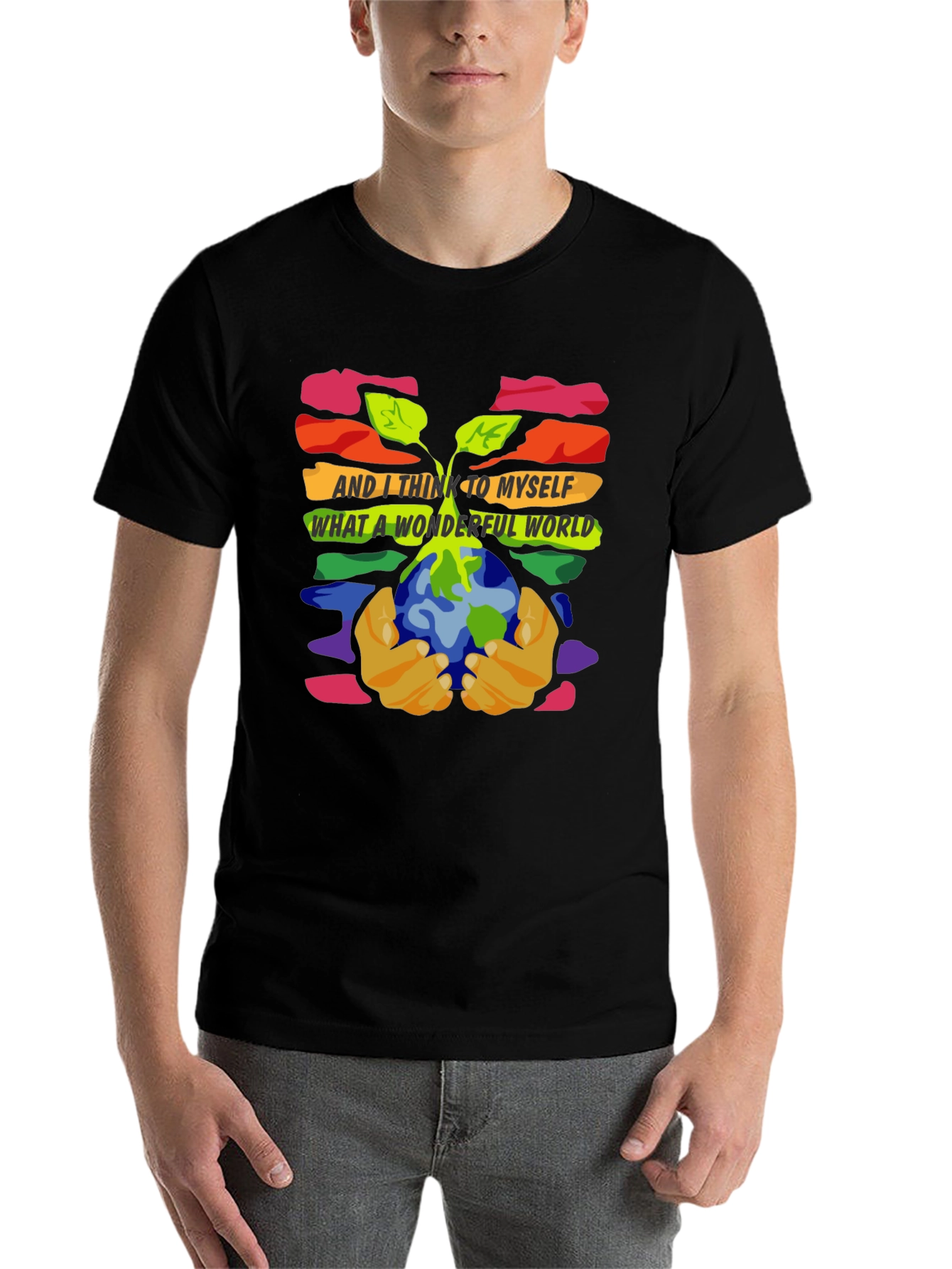 Black Wonderful World Graphic Tee - Unisex Black T-Shirt view 7