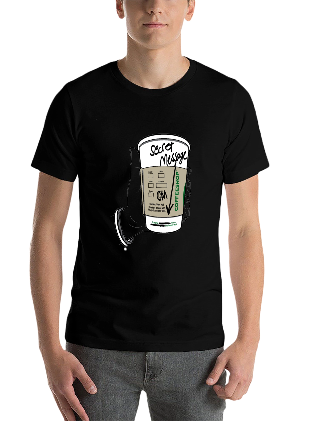 Black Coffee Secret Message T-Shirt - Fun Novelty Tee view 7