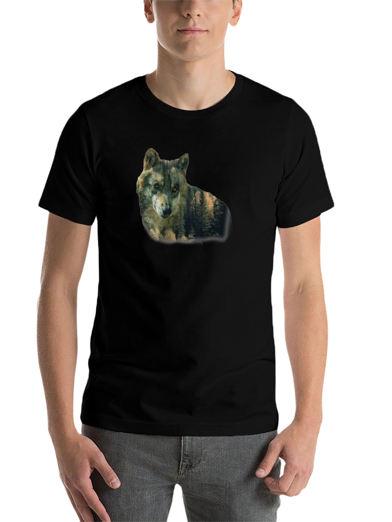 Black Wolf Nature Graphic Print Black T-Shirt view 7