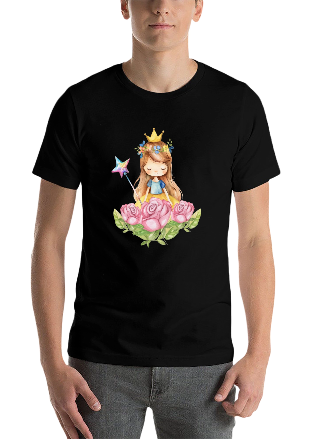 Black Princess Crown Rose Graphic Black T-Shirt view 7