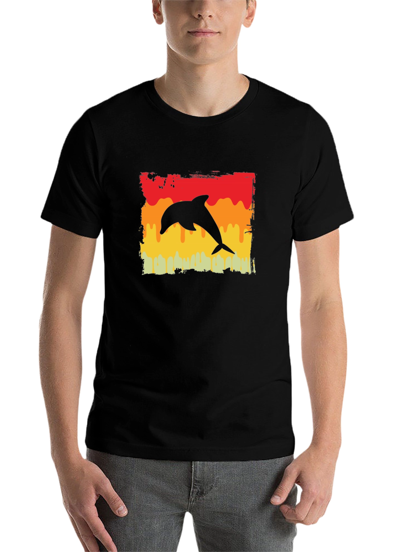 Retro Dolphin Graphic Tee -  Comfortable Black T-Shirt - 7