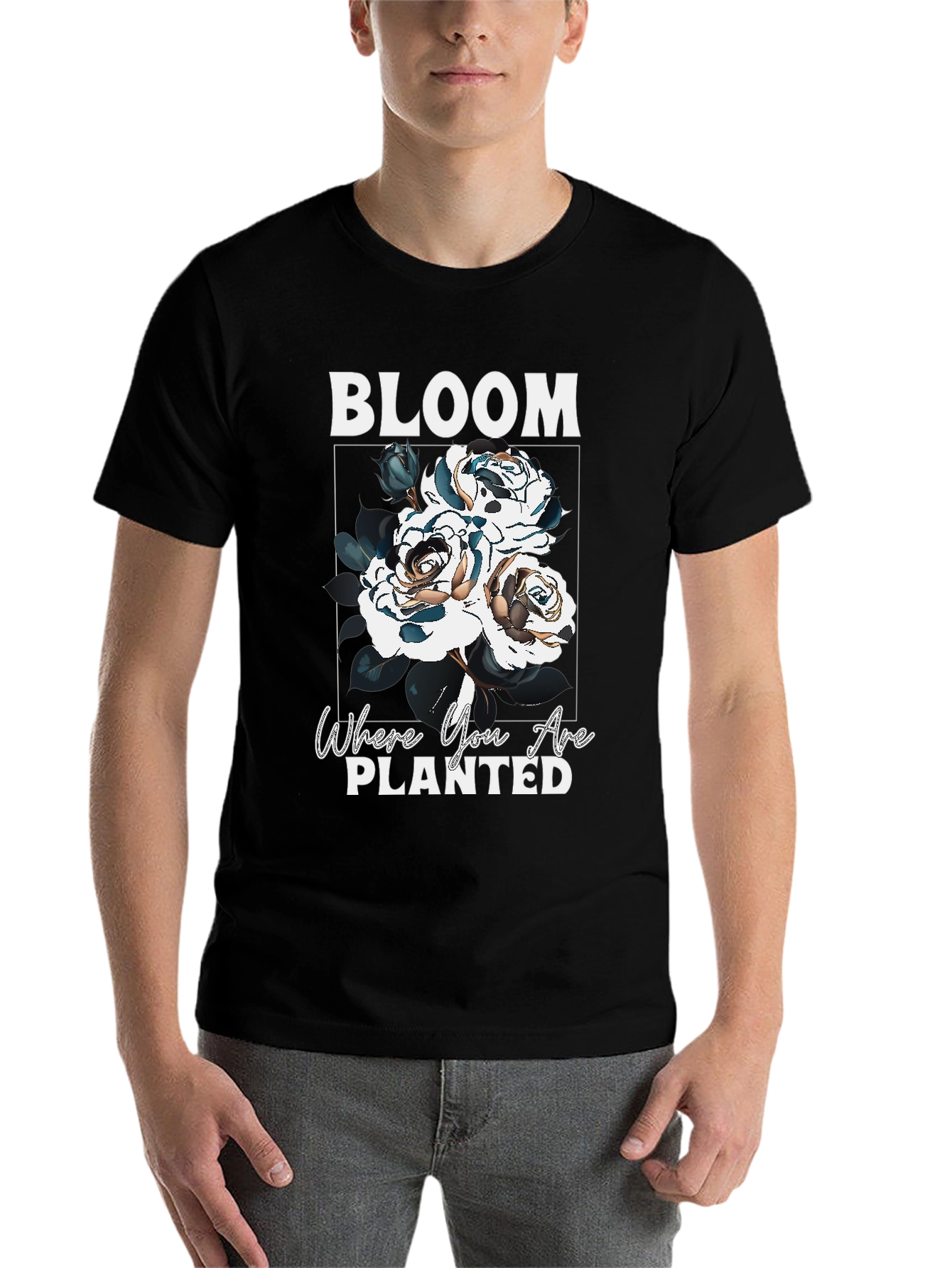 Black Bloom Where You Are Planted T-Shirt view 7