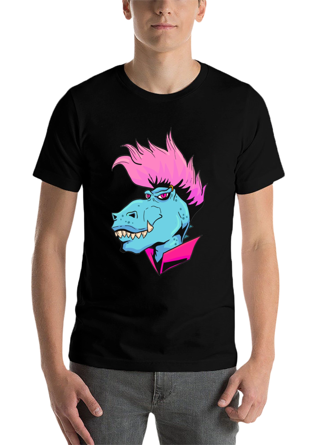 Black Cartoon Dinosaur Graphic T-Shirt view 7