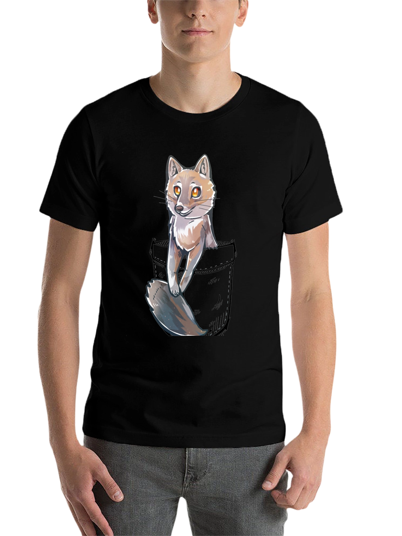 Black Fox in Pocket Graphic T-Shirt - Unisex view 7