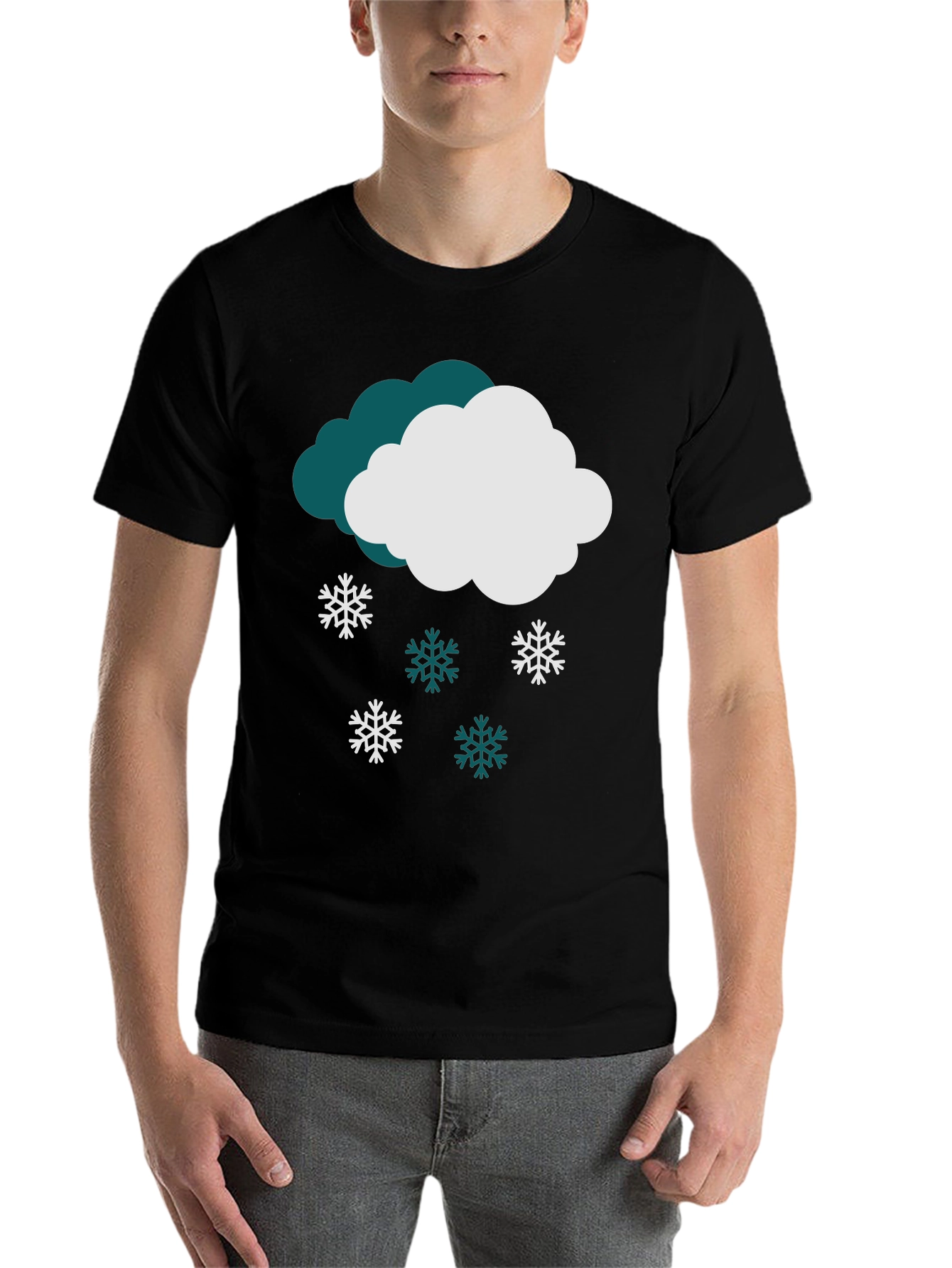 Black Snowy Cloud Graphic Tee - Winter Holiday Style view 7