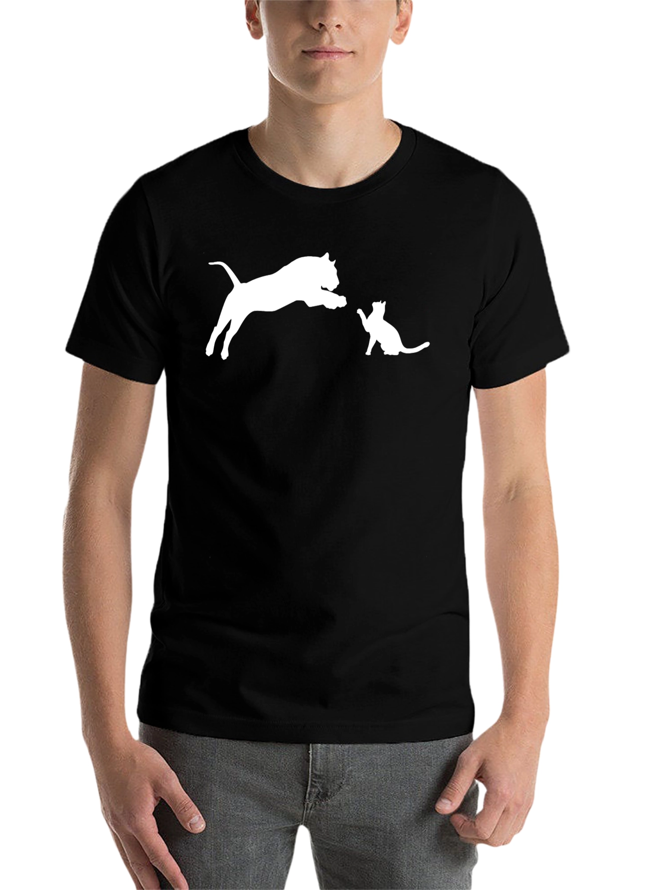 Black Cat & Kitten T-Shirt - Playful Graphic Tee view 7