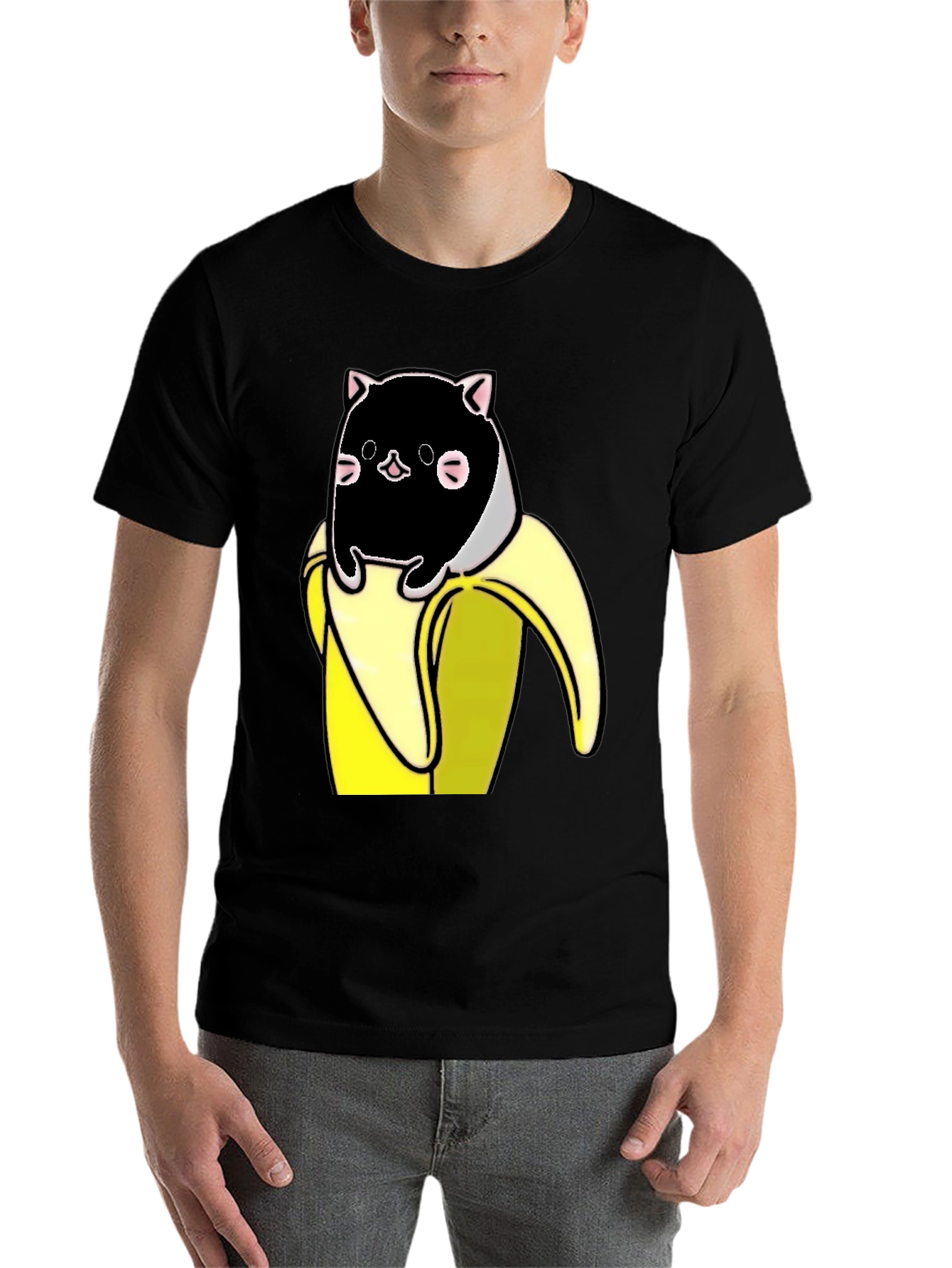 Black Banana Cat T-Shirt - Whimsical Graphic Tee view 7