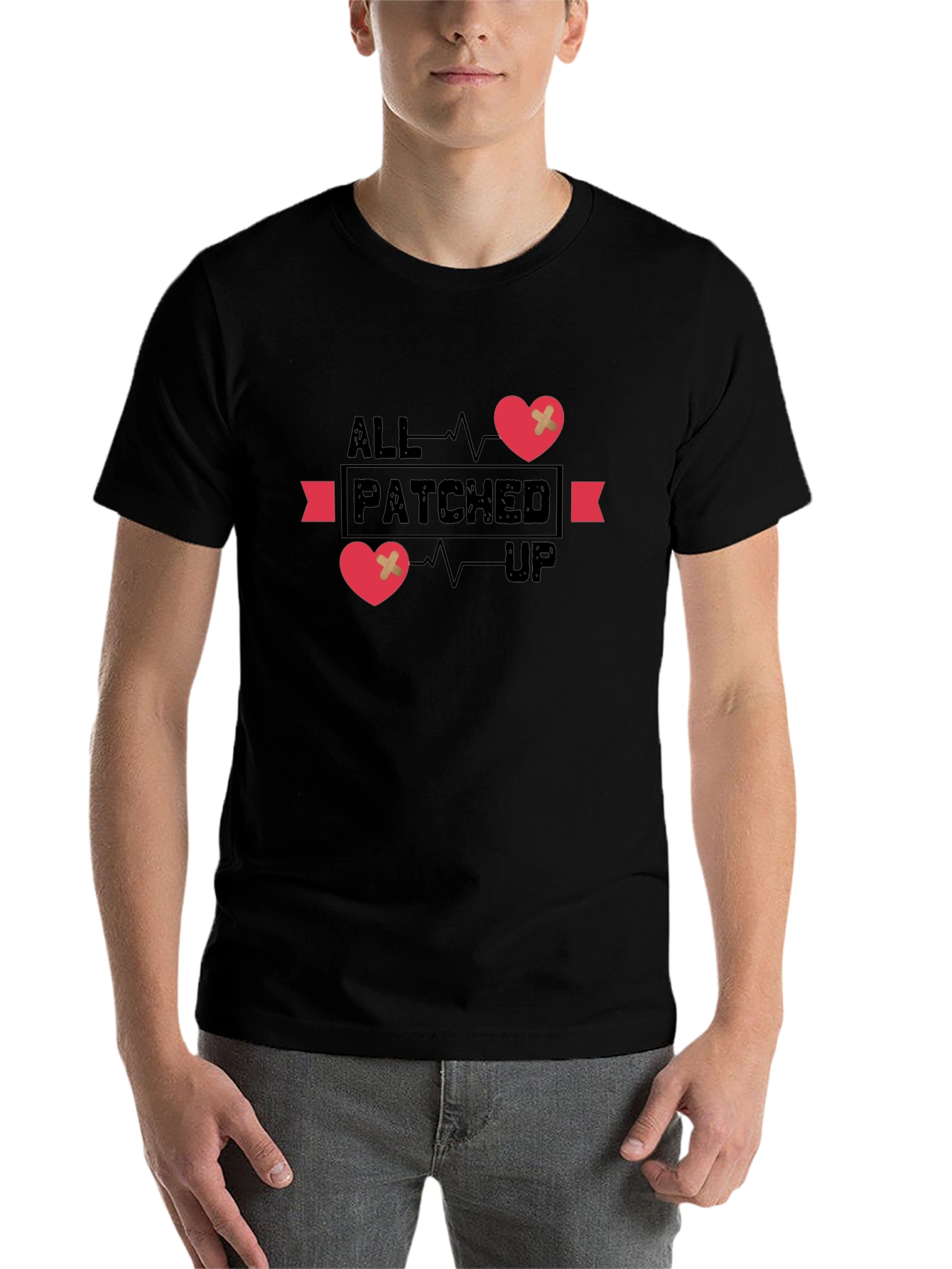 Black All Patched Up Graphic Tee - Heart Design view 7