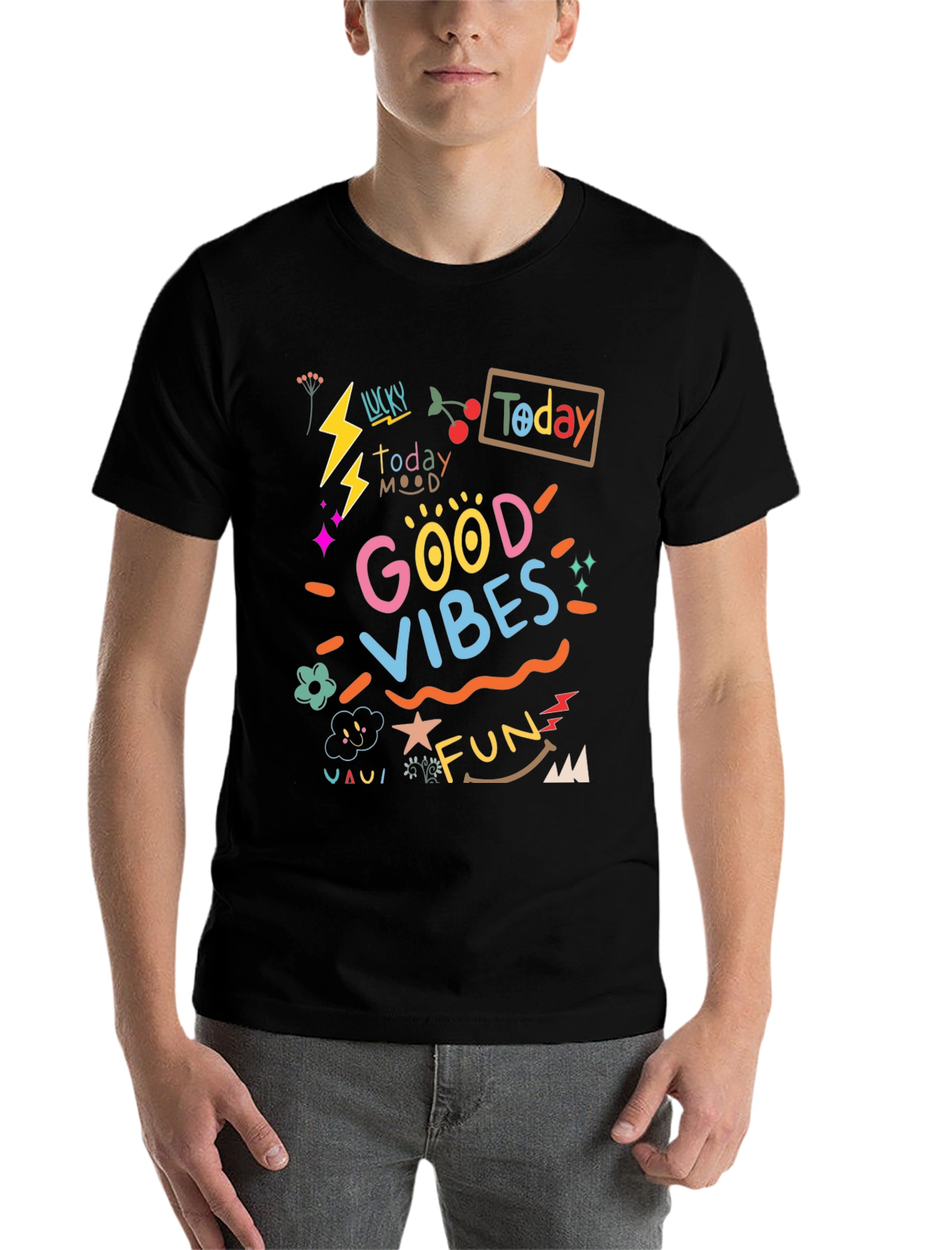 Black Good Vibes Graphic Tee - Black Casual T-Shirt view 7