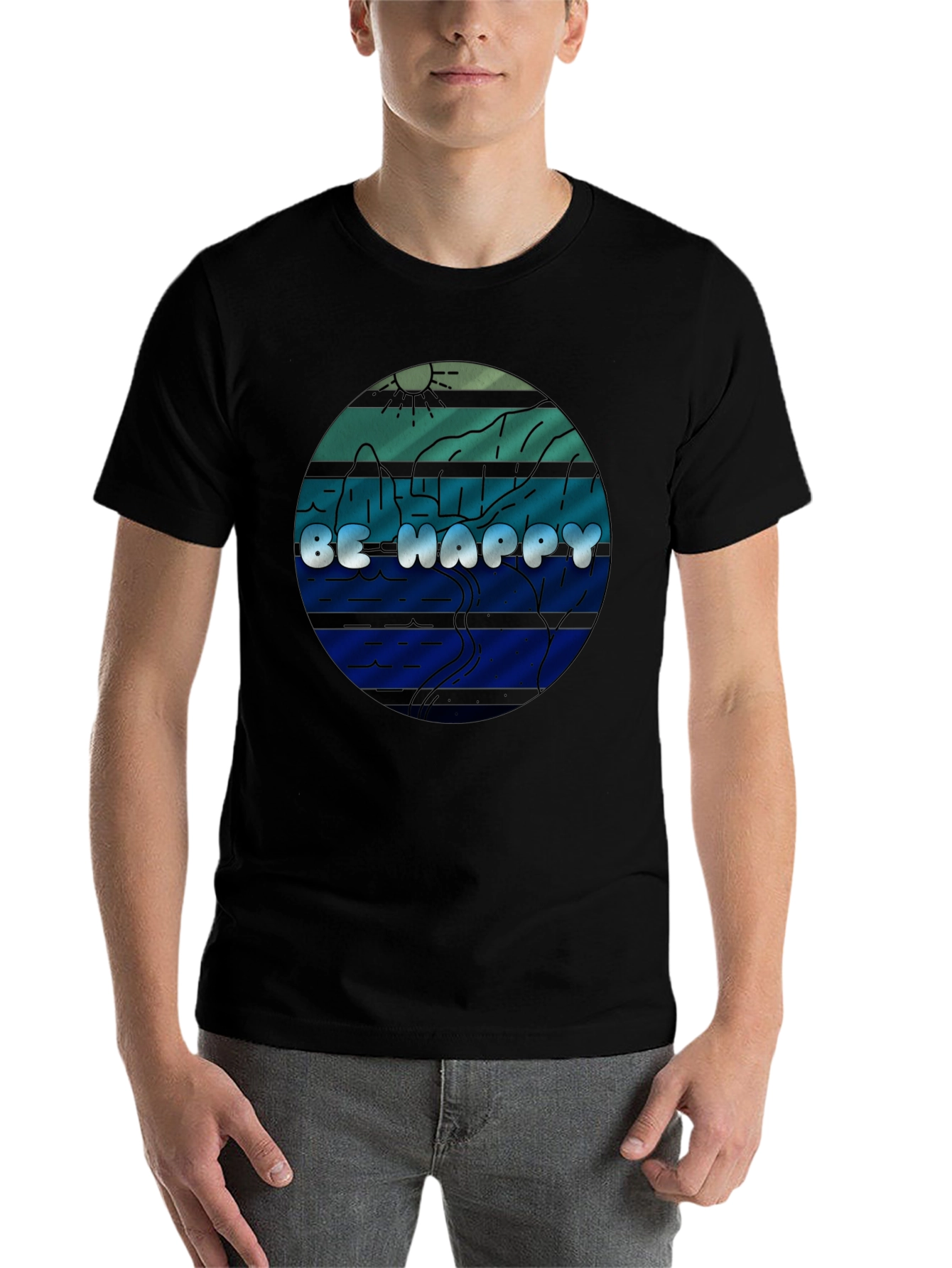 Black Be Happy Graphic Tee - Comfort Fit Black T-Shirt view 7