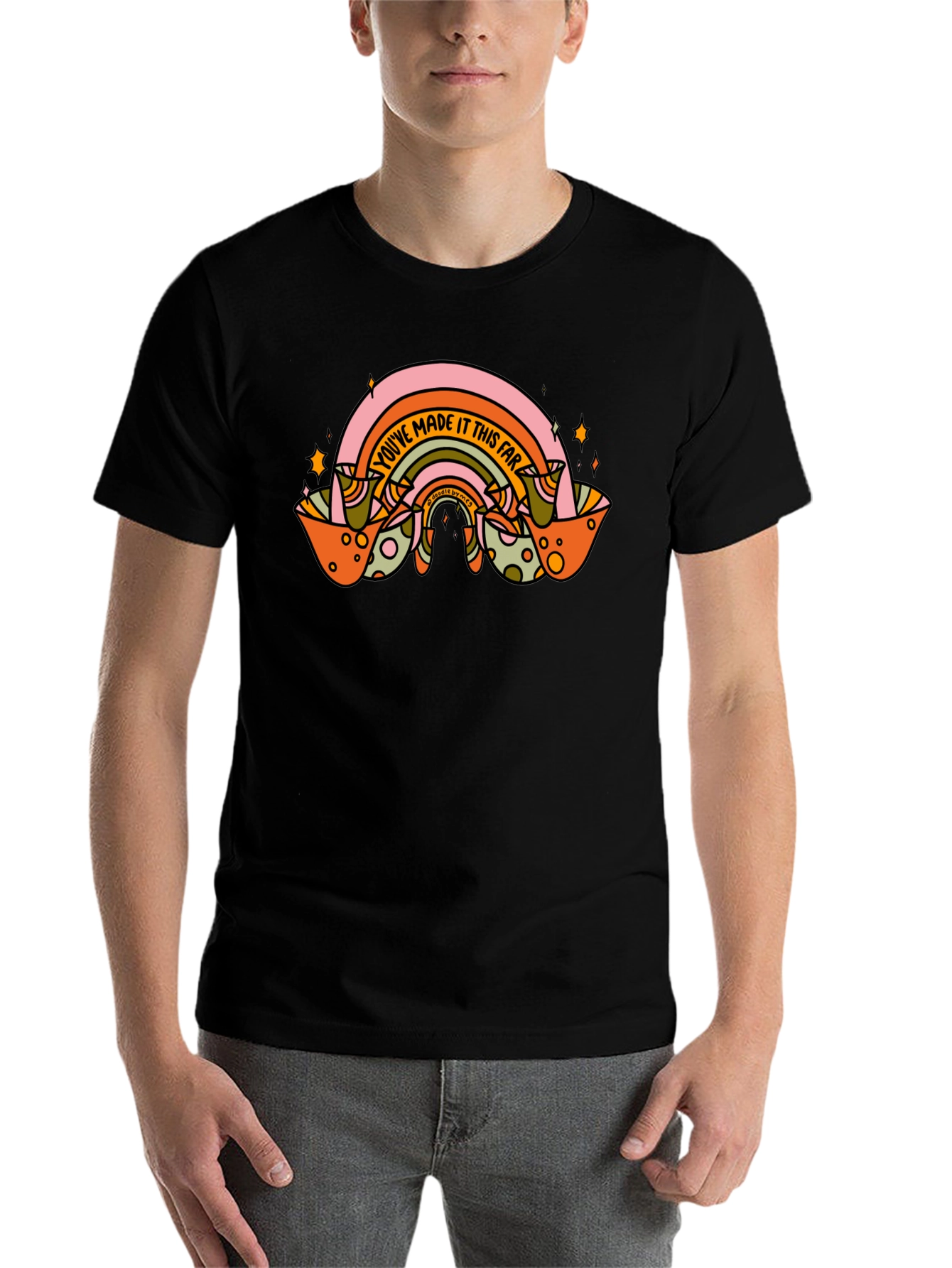Black Retro Rainbow Graphic T-Shirt: You've Made It This Far view 7