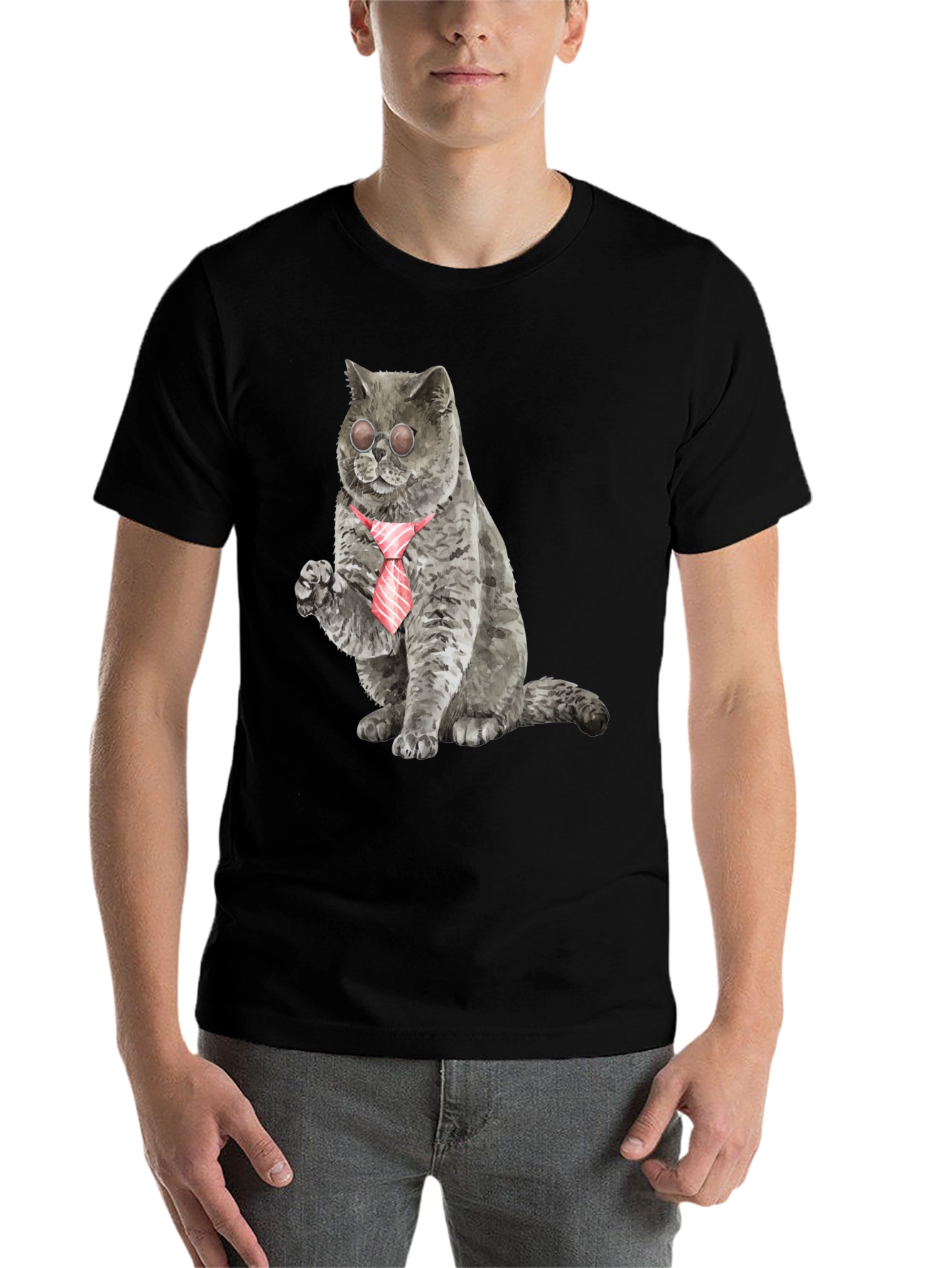 Black Cool Cat Tee - Cat with Tie & Shades view 7