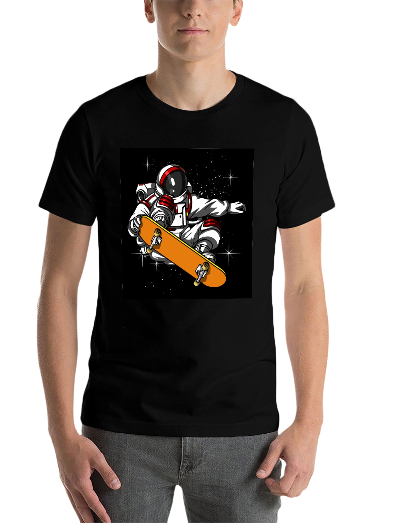 Black Skateboarding Astronaut T-Shirt - Cool Space Design view 7
