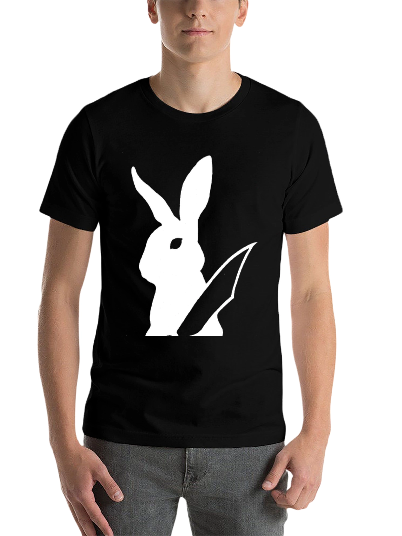 Black Rabbit With Knife Graphic Tee - Black Cotton T-Shirt view 7