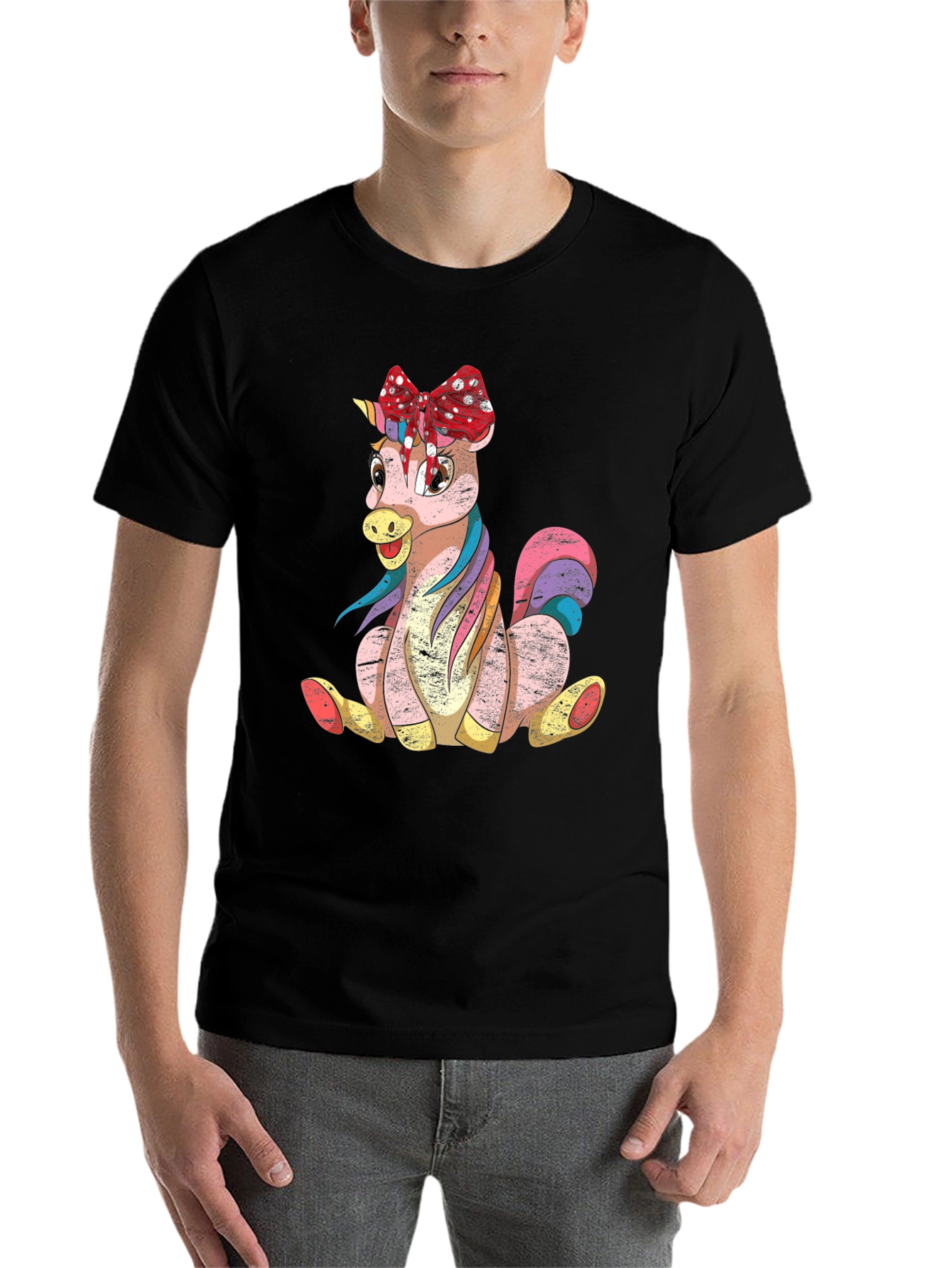 Black Cute Cartoon Unicorn T-Shirt view 7