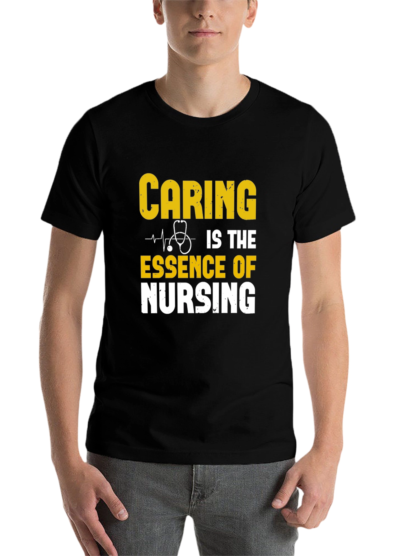 Black Caring is Essence of Nursing Black T-Shirt view 7