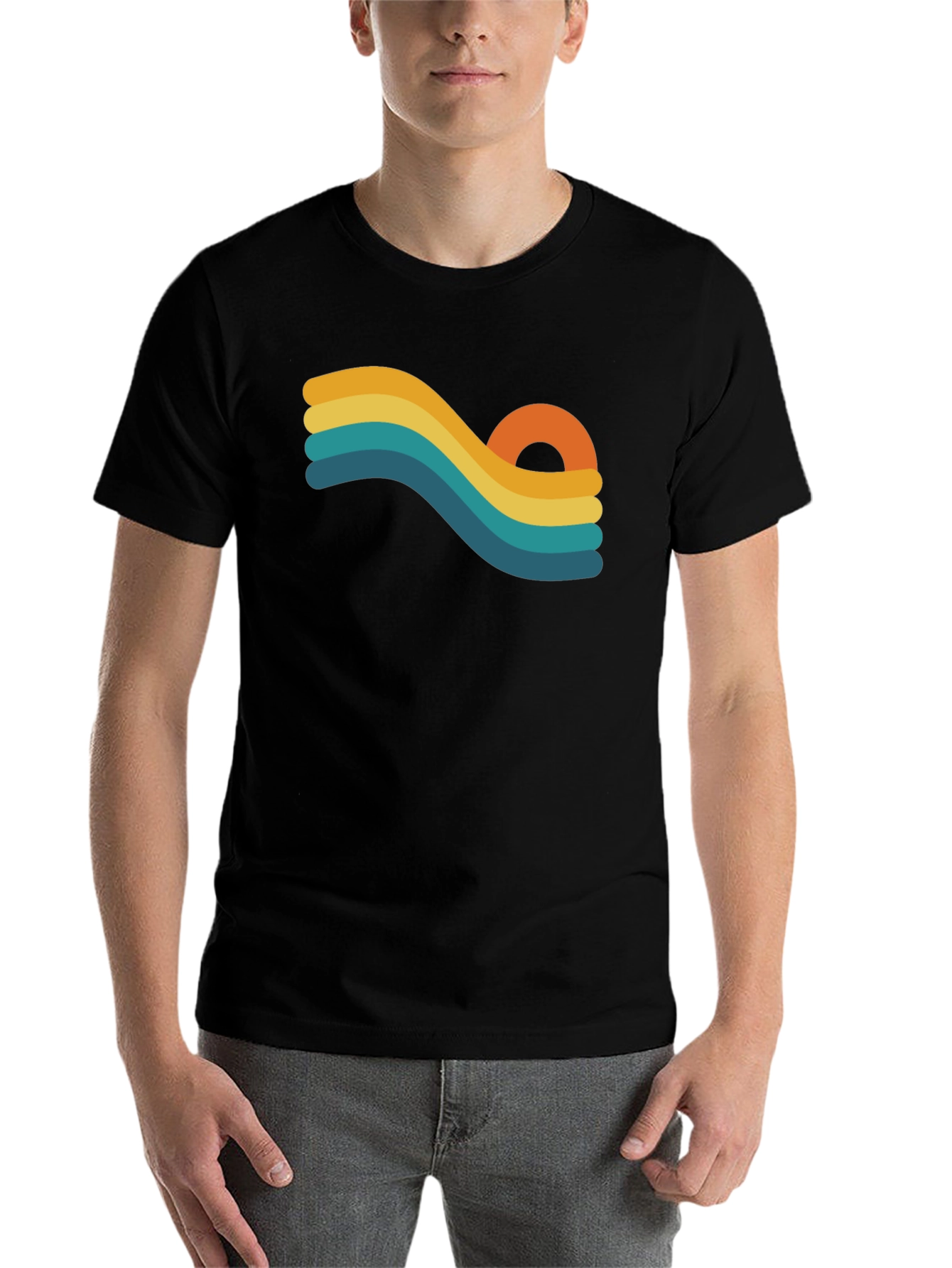 Black Retro Wave Graphic Black T-Shirt view 7