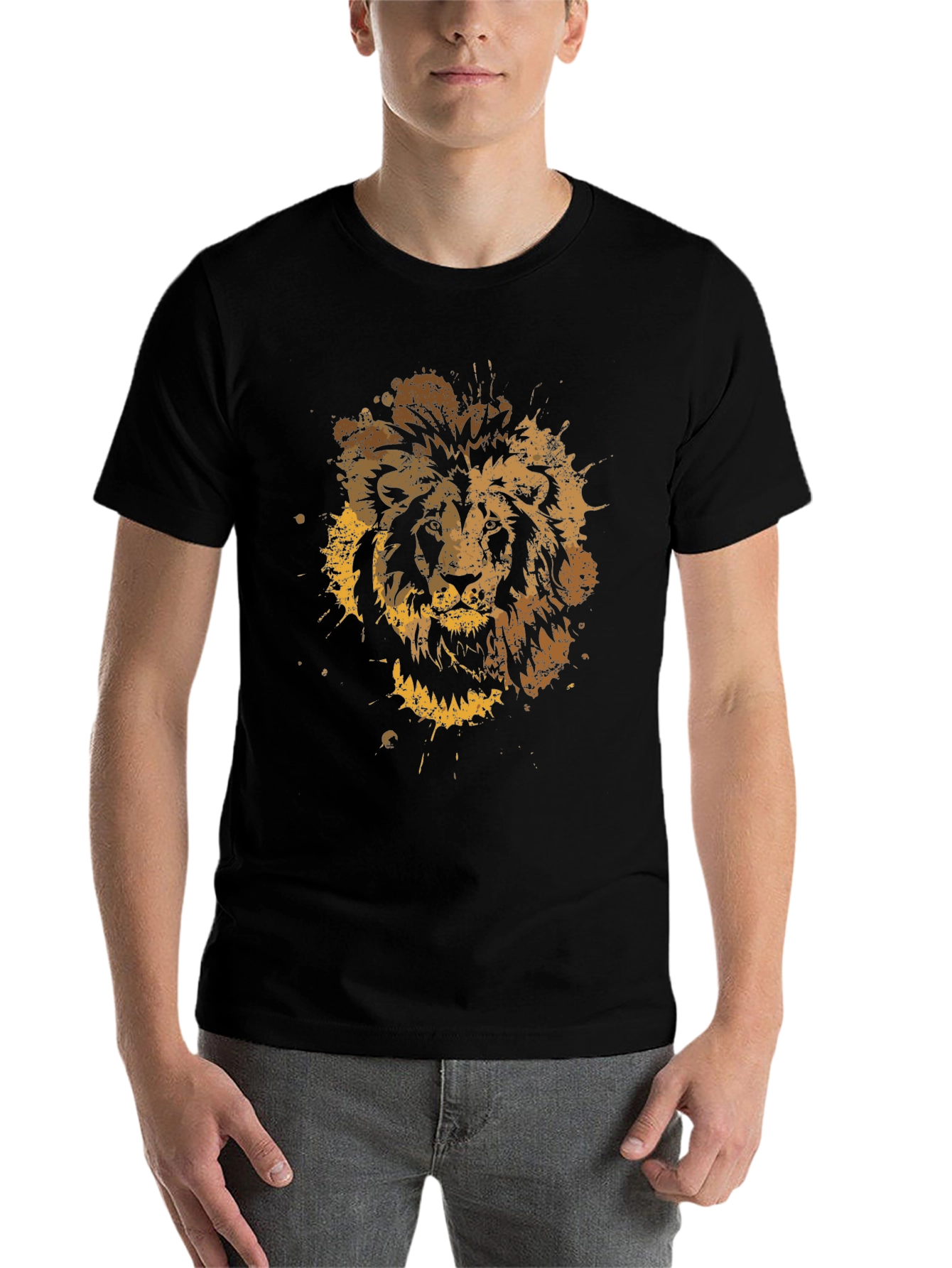 Black Lion Splatter Graphic Men's Black T-Shirt view 7
