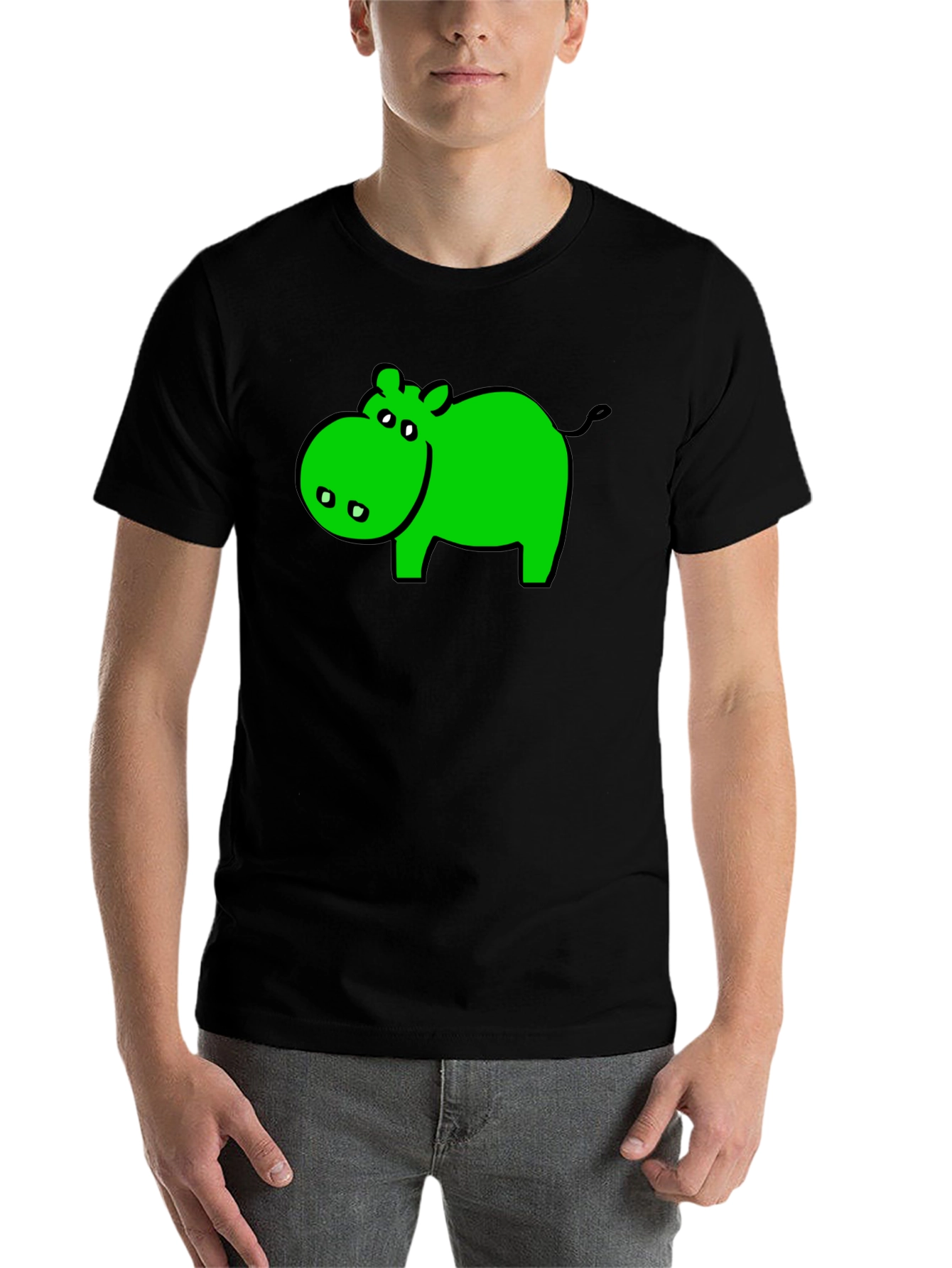 Black Green Hippo Graphic Black T-Shirt - Casual Wear view 7