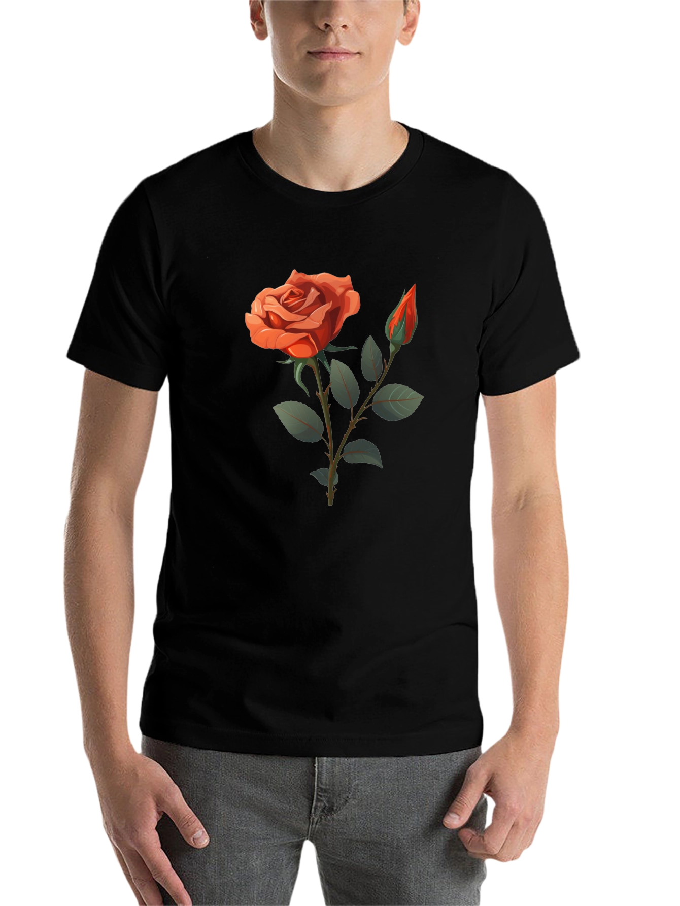 Black Rose Graphic T-Shirt - Elegant Floral Design view 7
