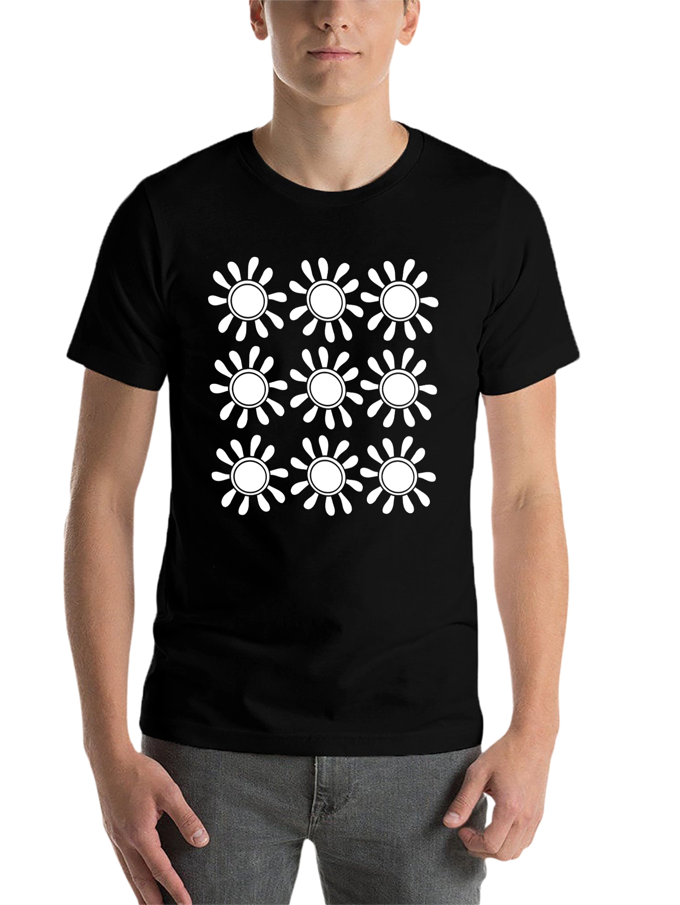 Black Retro Floral Pattern Black T-Shirt view 7