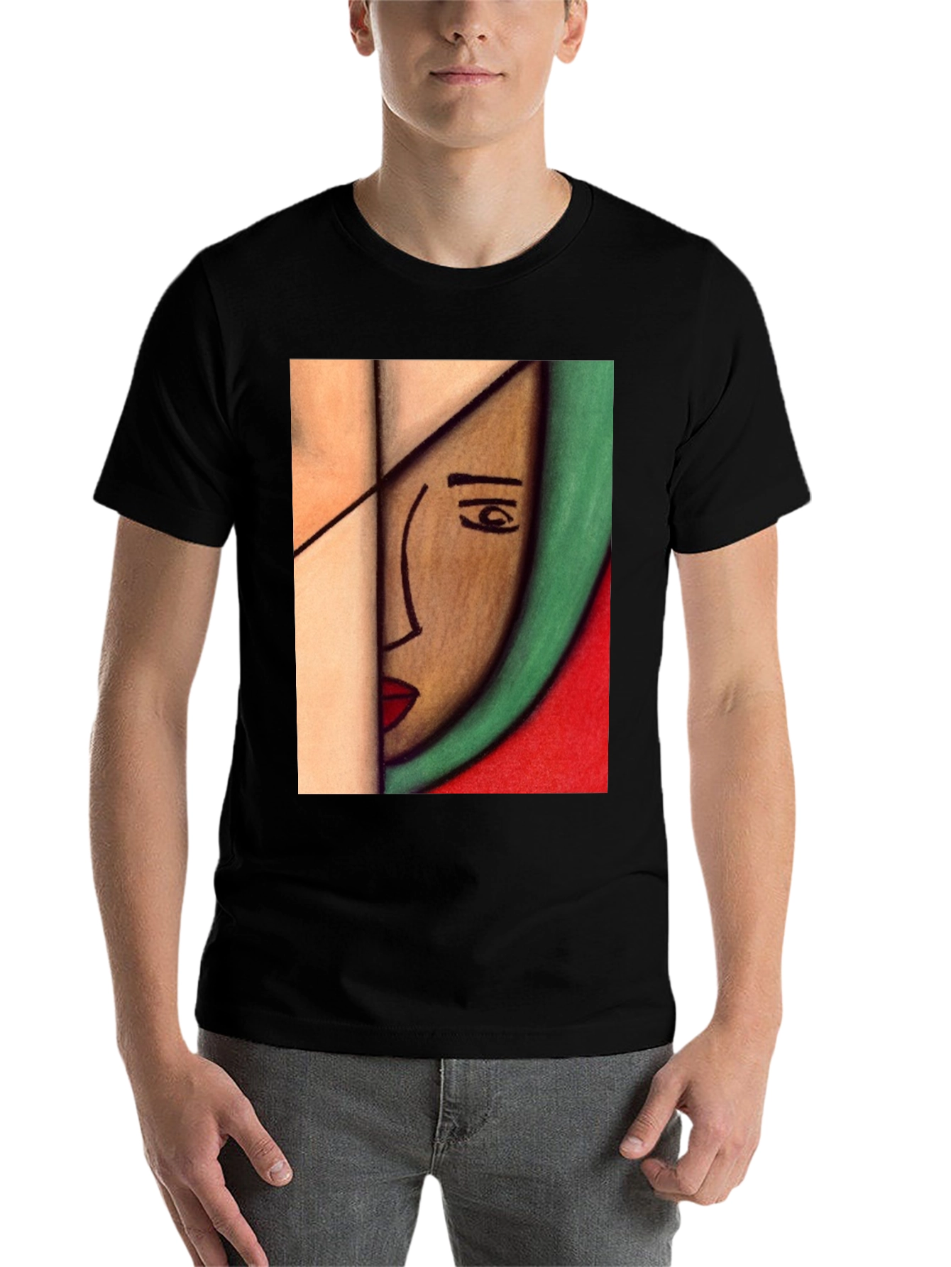 Black Abstract Art Face T-Shirt view 7