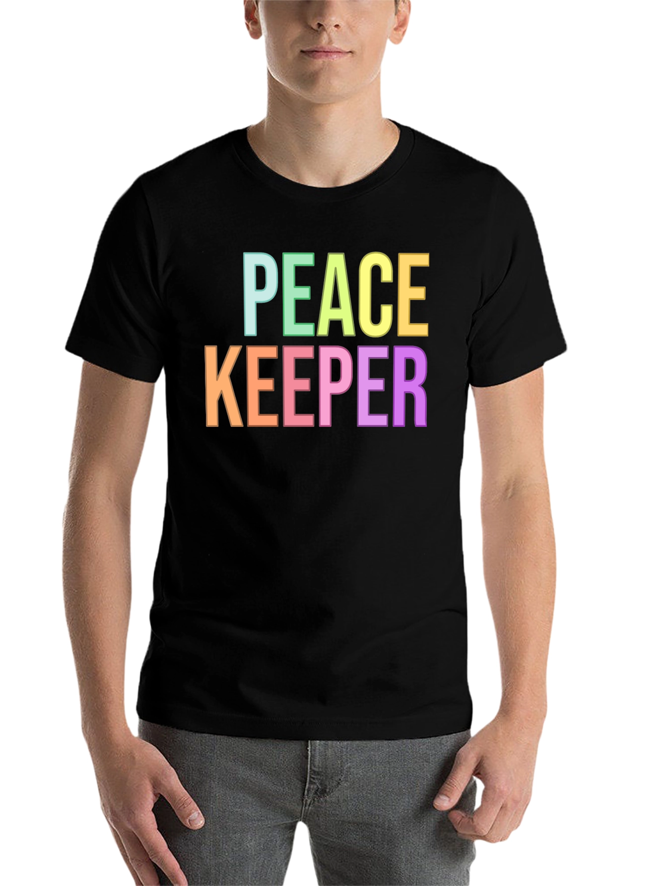 Black Peace Keeper Colorful Graphic Tee - Black Shirt view 7