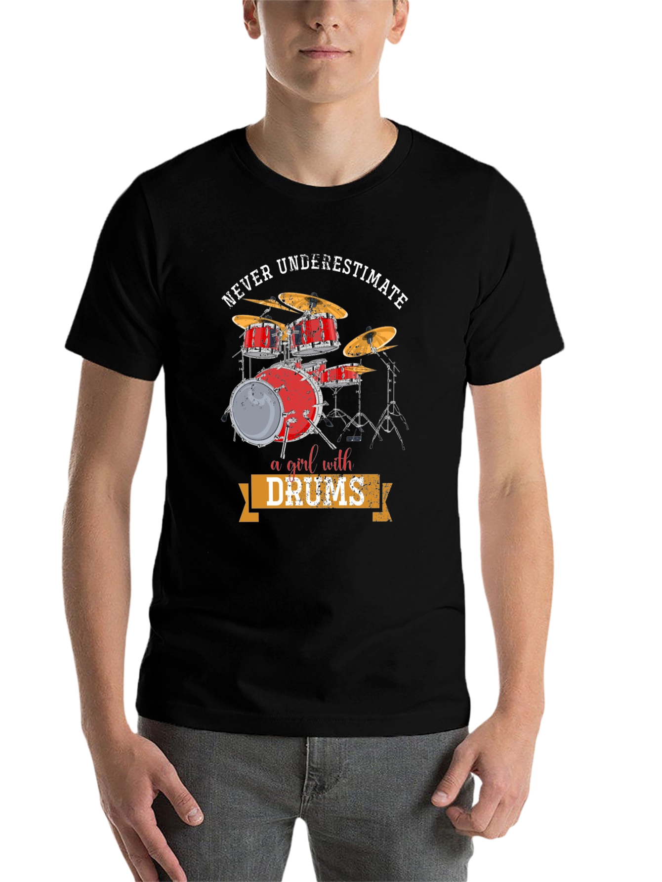 Black Never Underestimate a Girl with Drums T-Shirt view 7