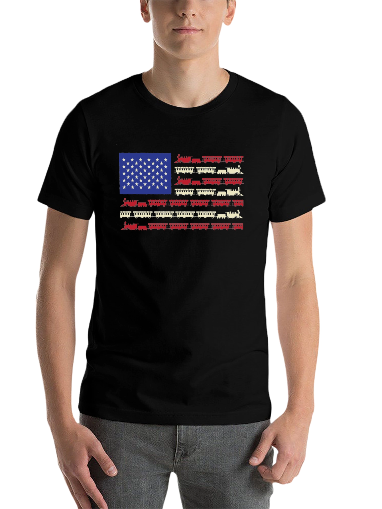 Black American Flag Train Graphic Tee view 7