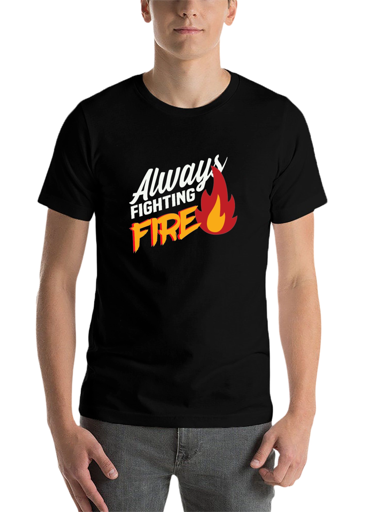Black Always Fighting Fire Graphic Print Black T-Shirt view 7