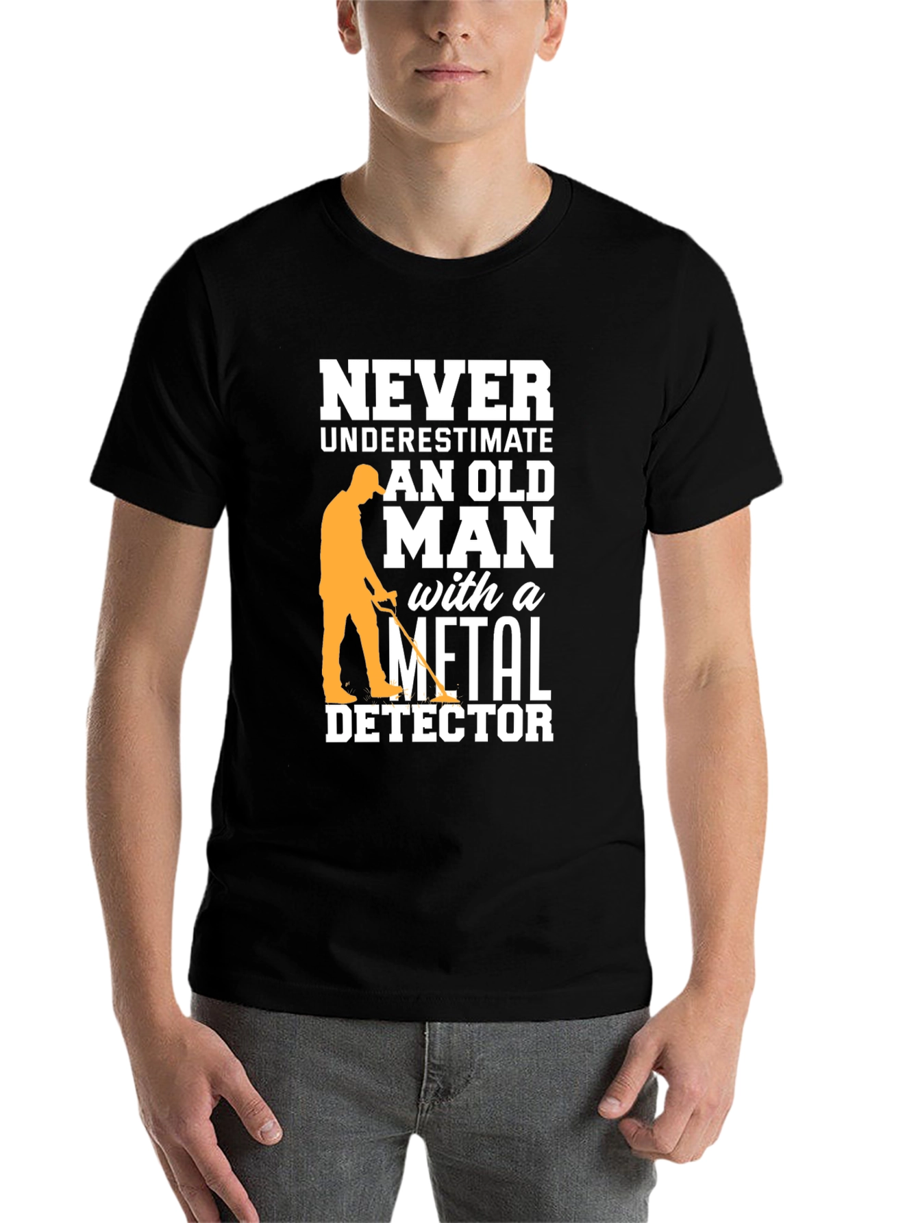 Black Funny Metal Detector Old Man Black T-Shirt view 7