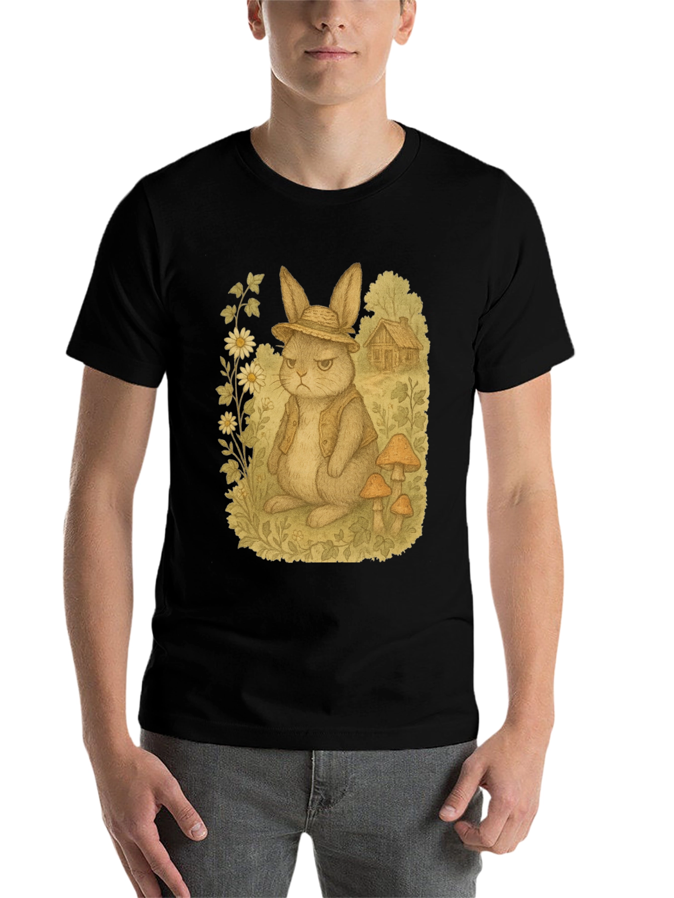 Black Grumpy Rabbit T-Shirt - Funny Animal Tee view 7