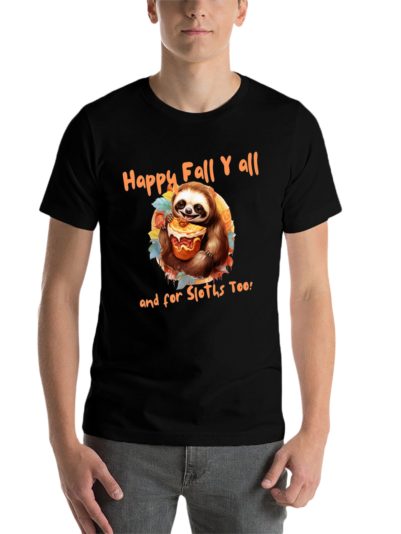 Black Happy Fall Y'all Sloth T-Shirt view 7