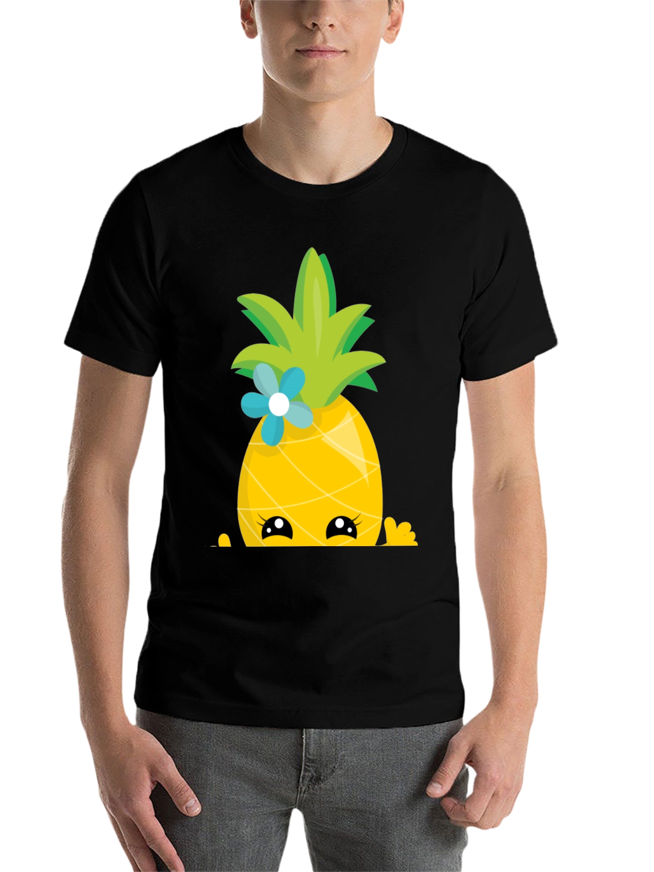 Black Cute Pineapple Peekaboo Graphic T-Shirt view 7