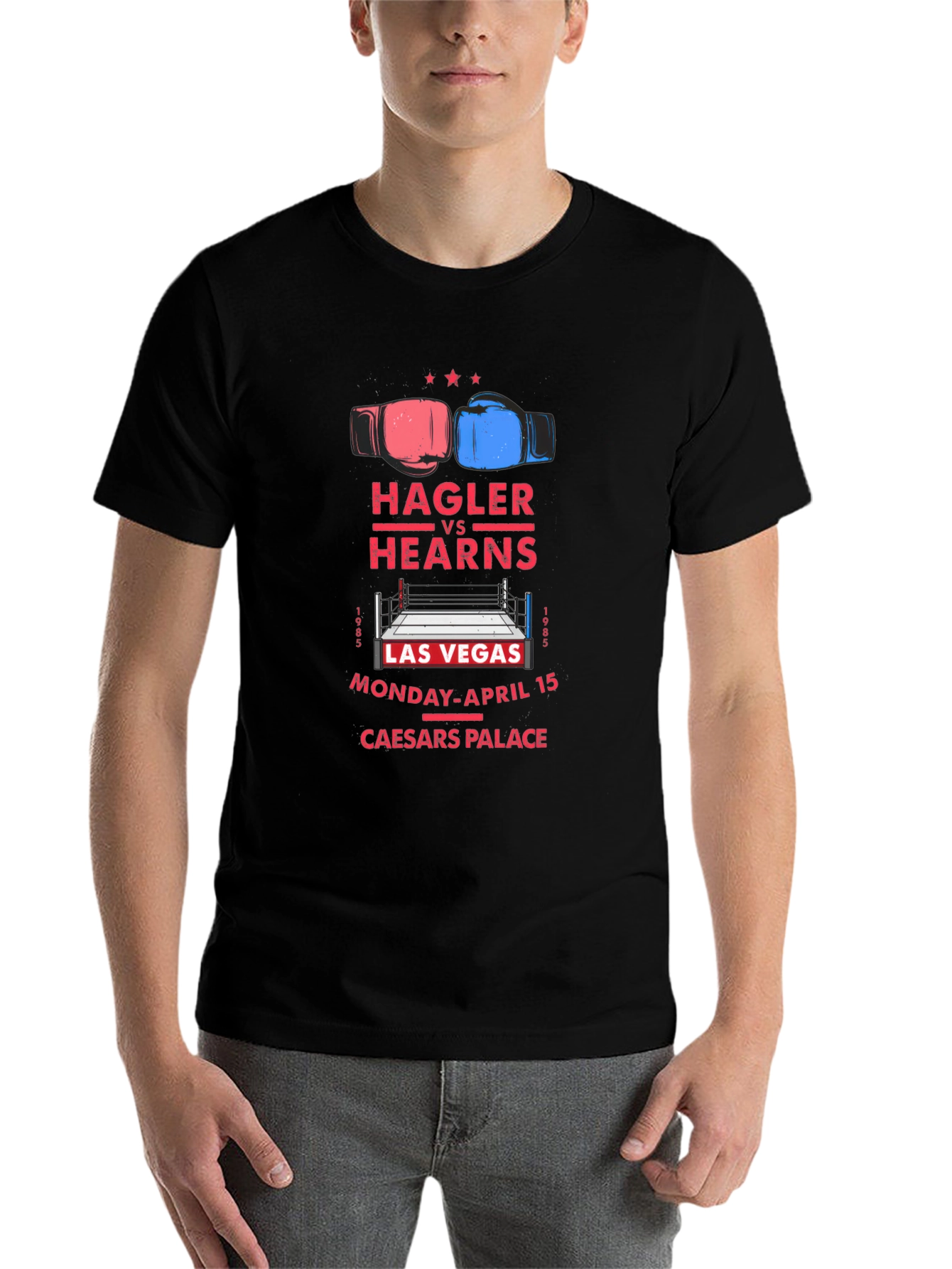 Black Hagler vs Hearns Boxing Match T-Shirt view 7