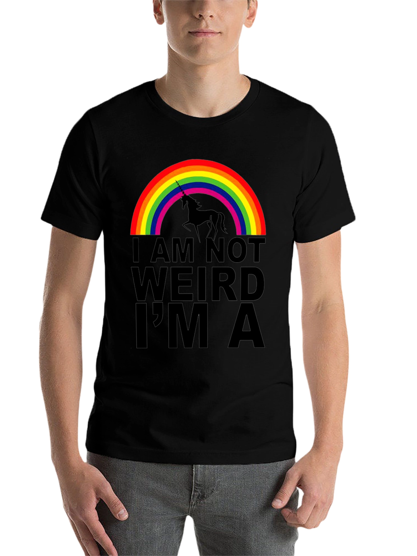 Black Unicorn Rainbow T-Shirt - I'm Not Weird, I'm A Unicorn! view 7
