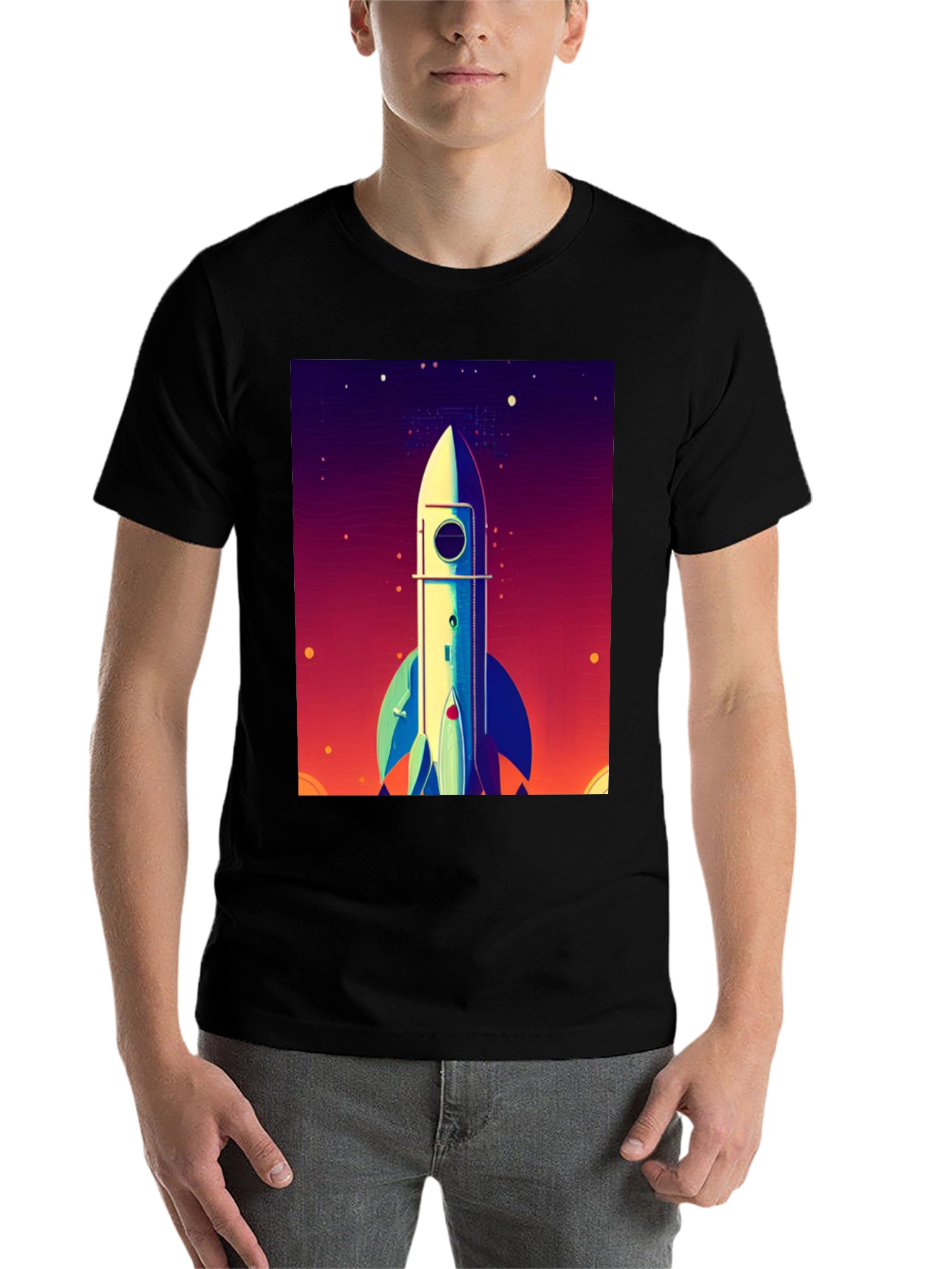 Black Rocket Launch Graphic Tee - Space Adventure Shirt view 7