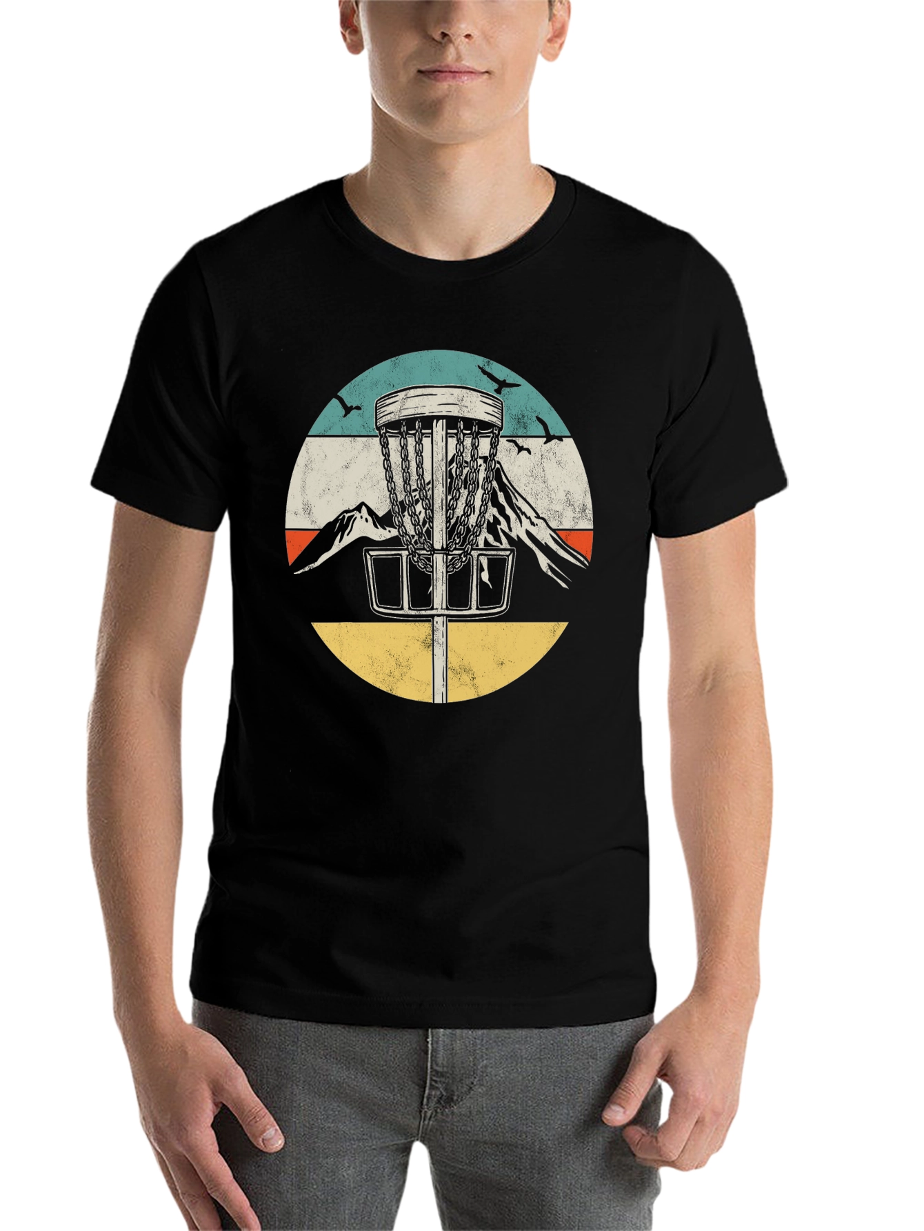 Black Retro Disc Golf Tee - Mountain Design view 7
