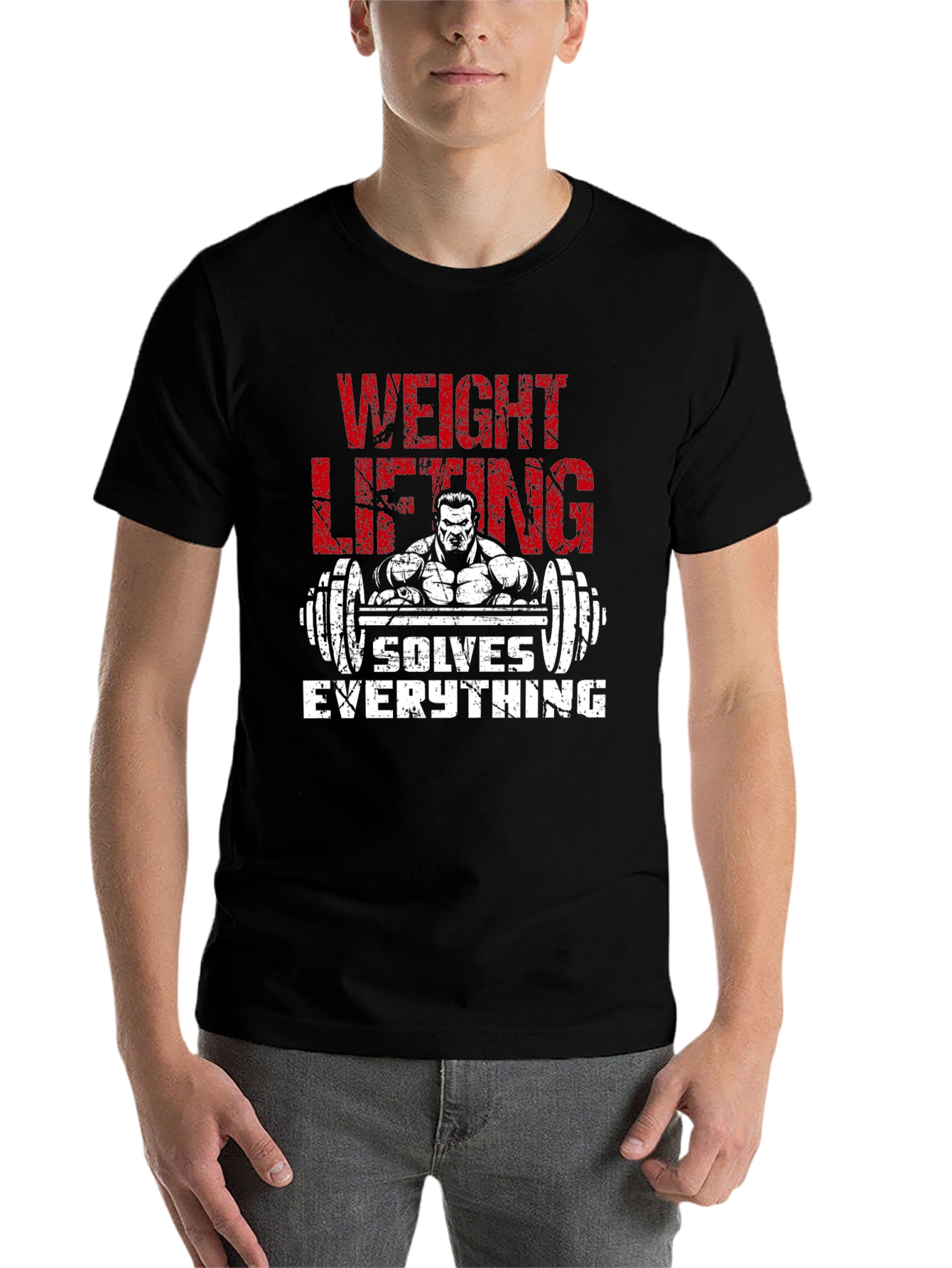 Black Weightlifting Solves Everything Black Graphic Tee view 7