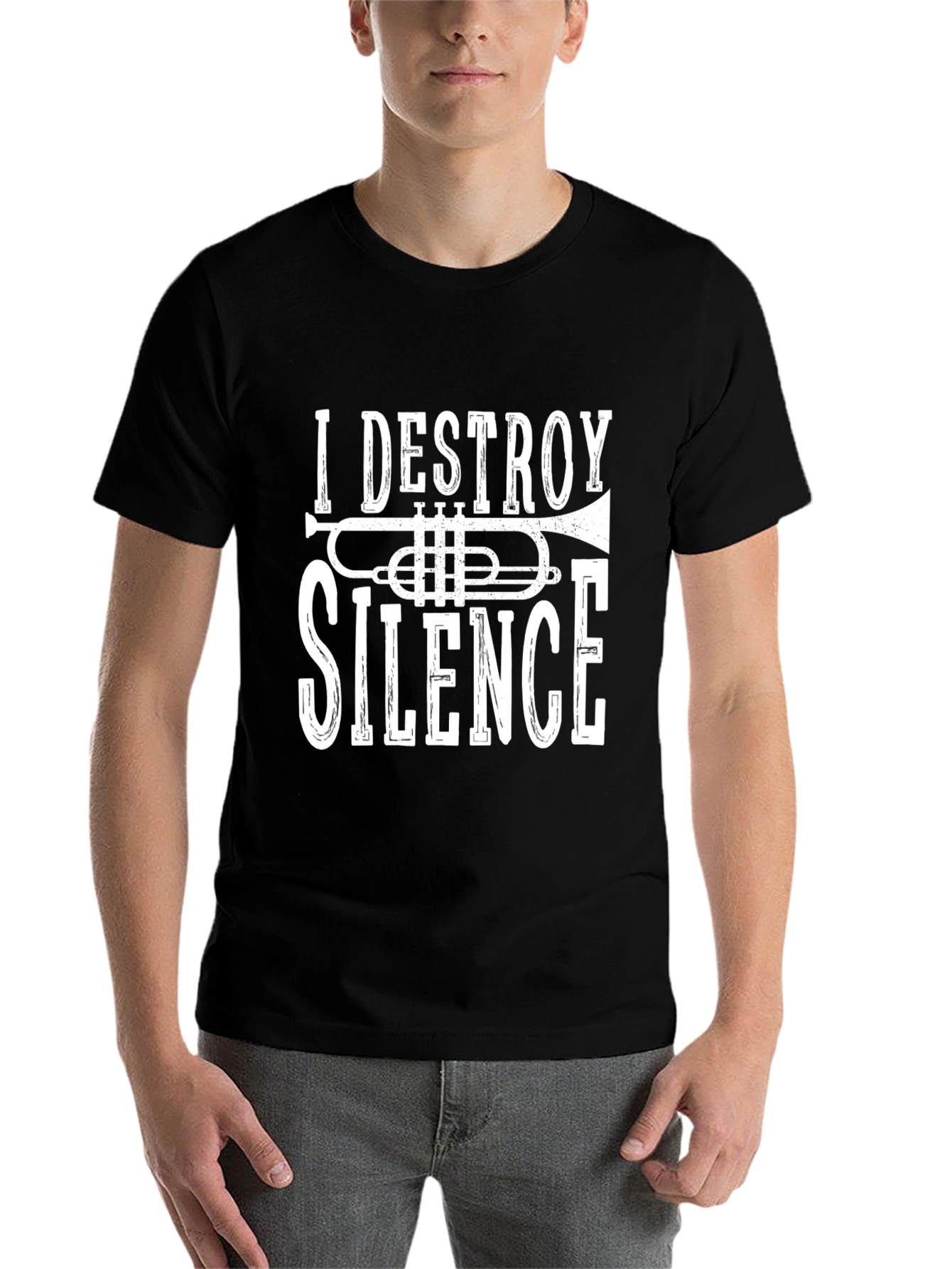 Black I Destroy Silence Trumpet Graphic Tee view 7