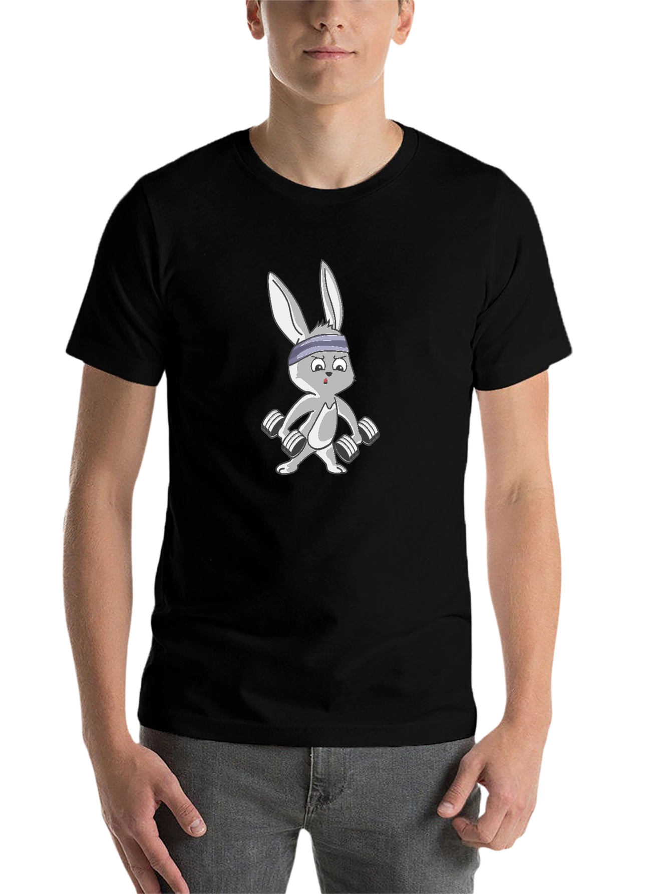 Black Funny Bunny Weights Black T-Shirt view 7
