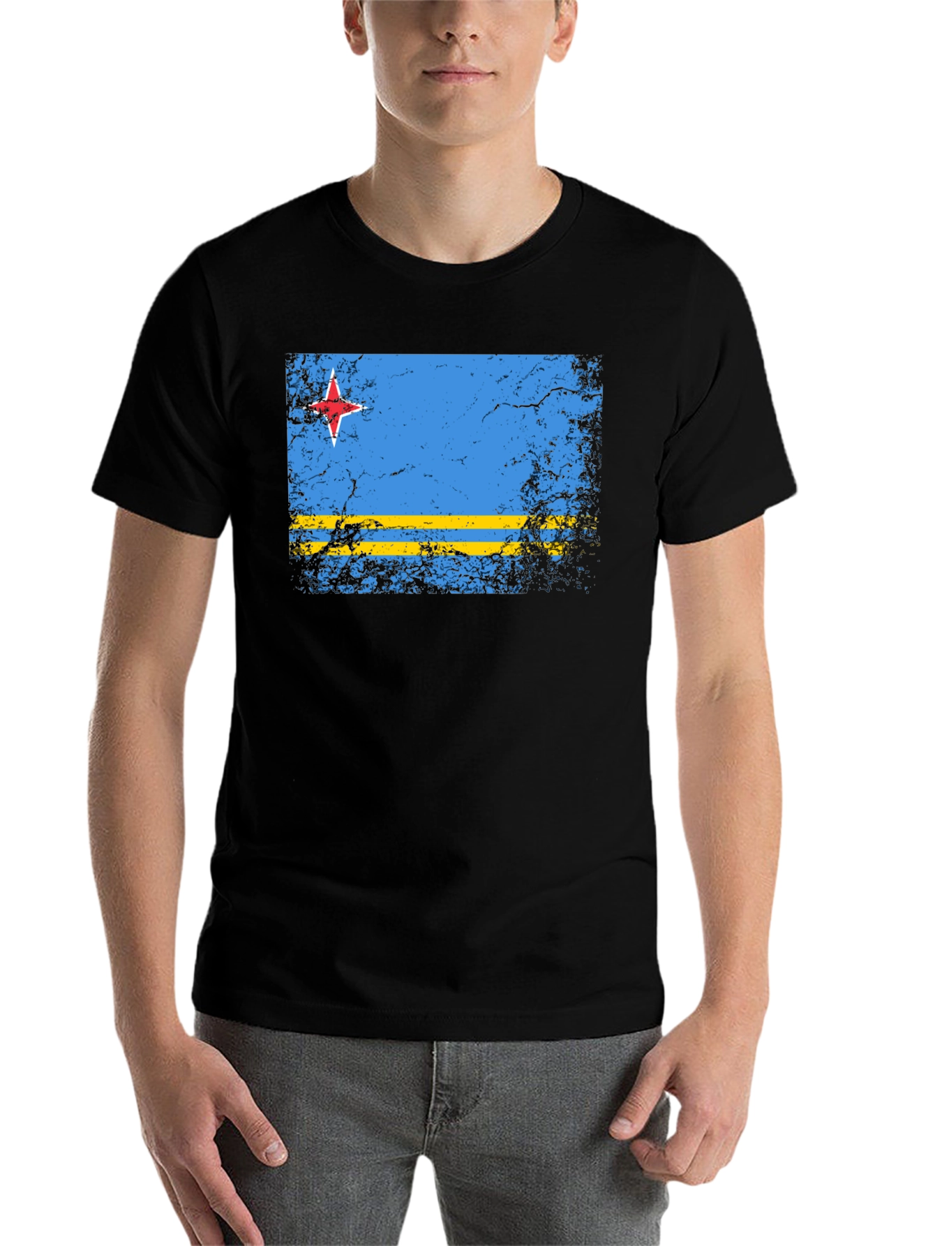 Black Aruba Flag Distressed T-Shirt - Island Pride Tee view 7