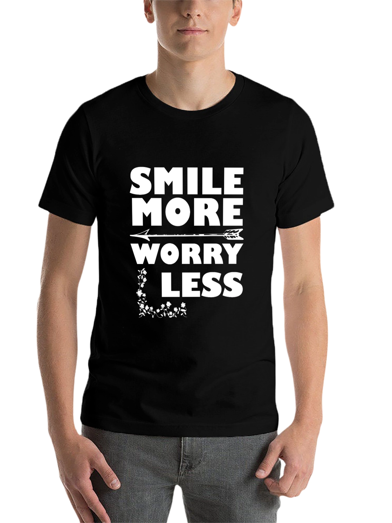 Black Smile More Worry Less Graphic Tee view 7