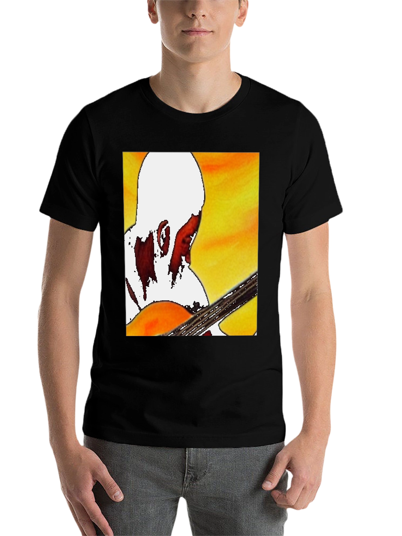 Black Guitar Player Graphic T-Shirt - Classic Crew Neck view 7